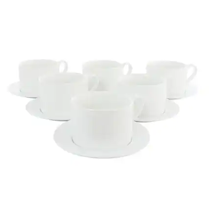 Front. Our Table - Our Table Simply White 6 Piece 3.75 Inch Porcelain Cups With Saucers Set - White.