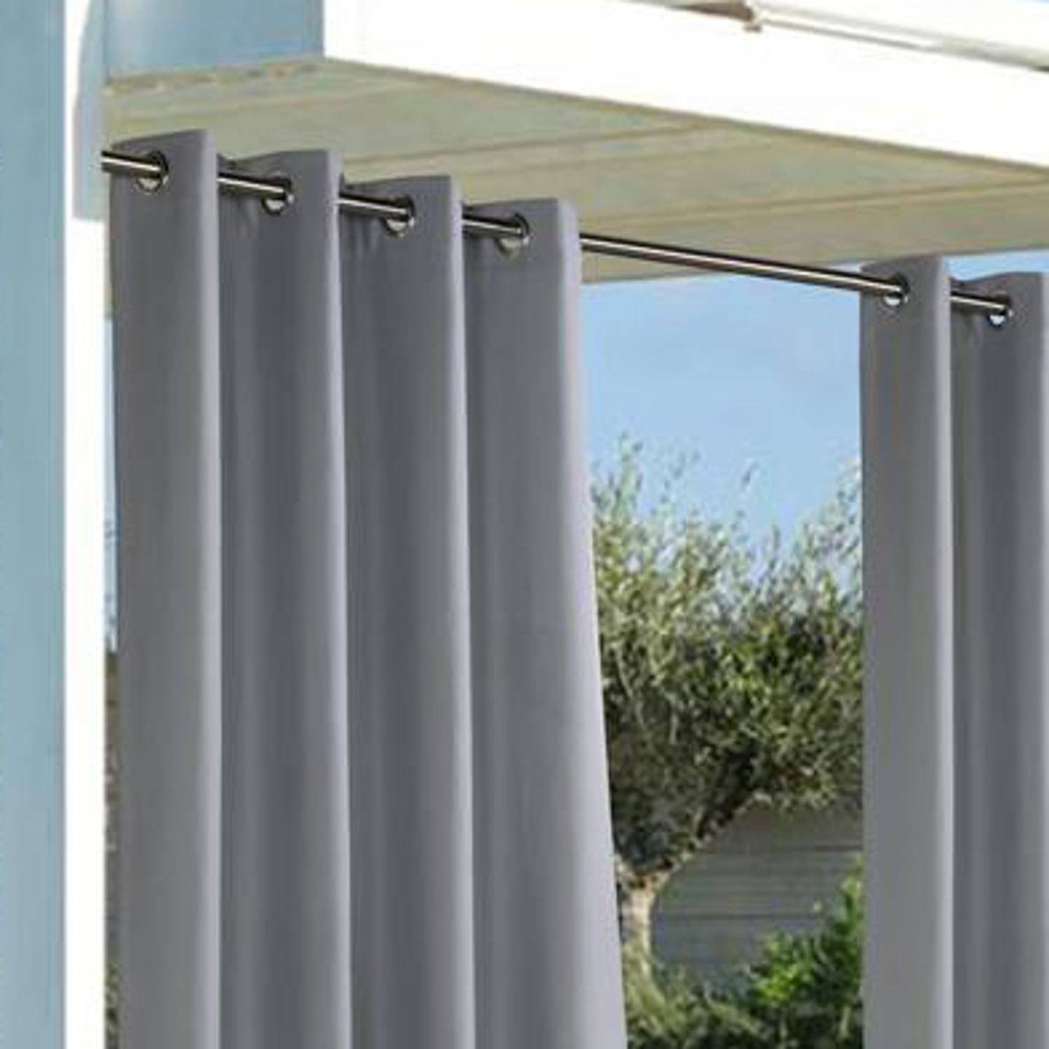 Angle. Commonwealth Home Fashions - Commonwealth Outdoor Décor Coastal Grommet Top Solid Curtain Panel 50'' x 108'' Grey - Grey.