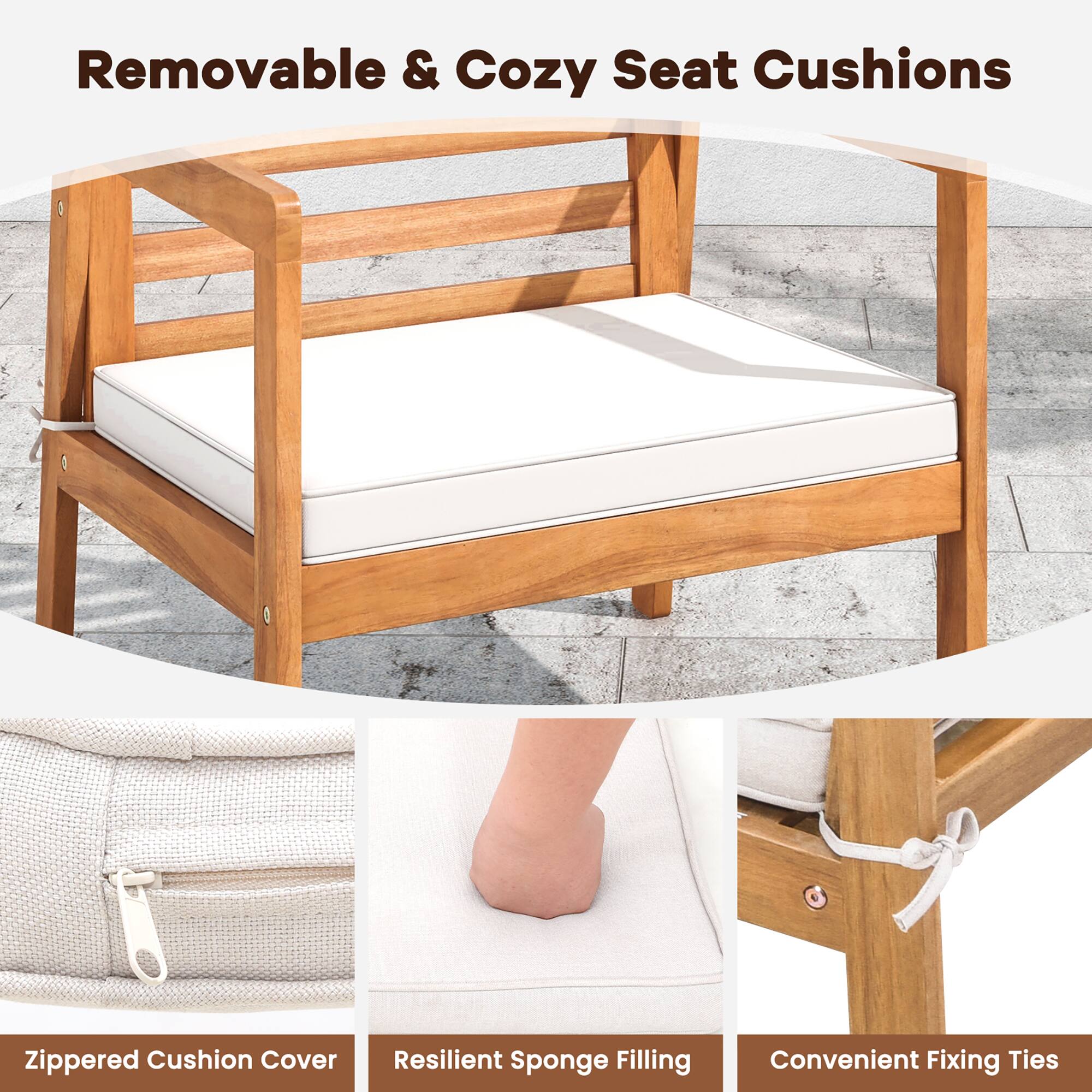Removable & Cozy Seat Cushions:

* Zippered Cushion Cover
* Resilient Sponge Filling
* Convenient Fixing Ties