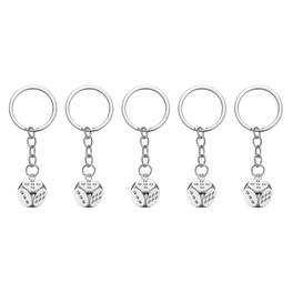 Unique Bargains - 5pcs Lucky Dice Keychain Charm, Retro Alloy 3D Cube Mini Dice Keyrings with Pendants for Bag, Wallet, Purse, Car, Phone - Silver