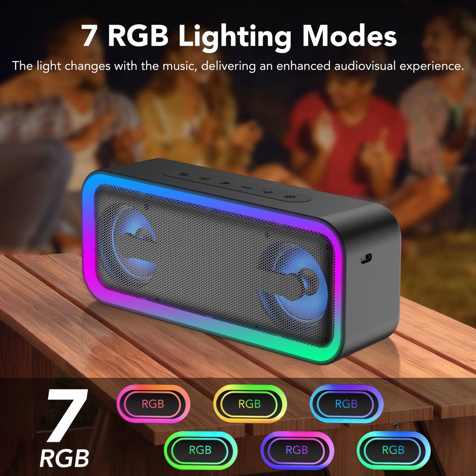 7 RGB Lighting Modes  
The light changes with the music, delivering an enhanced audiovisual experience.