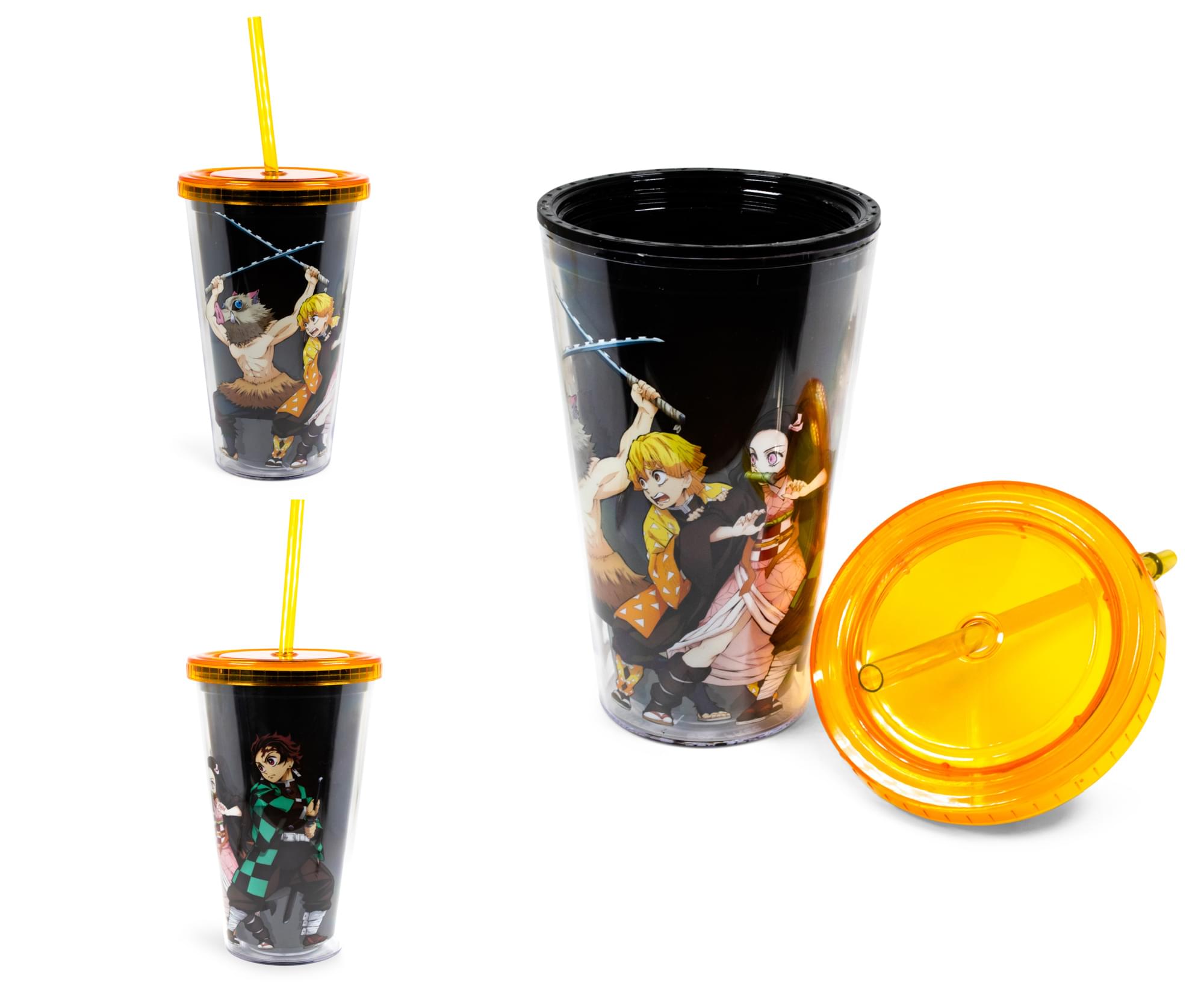 Alt View 1. Surreal Entertainment - Demon Slayer Acrylic Carnival Cup with Lid and Straw | Holds 16 Ounces - Yellow.