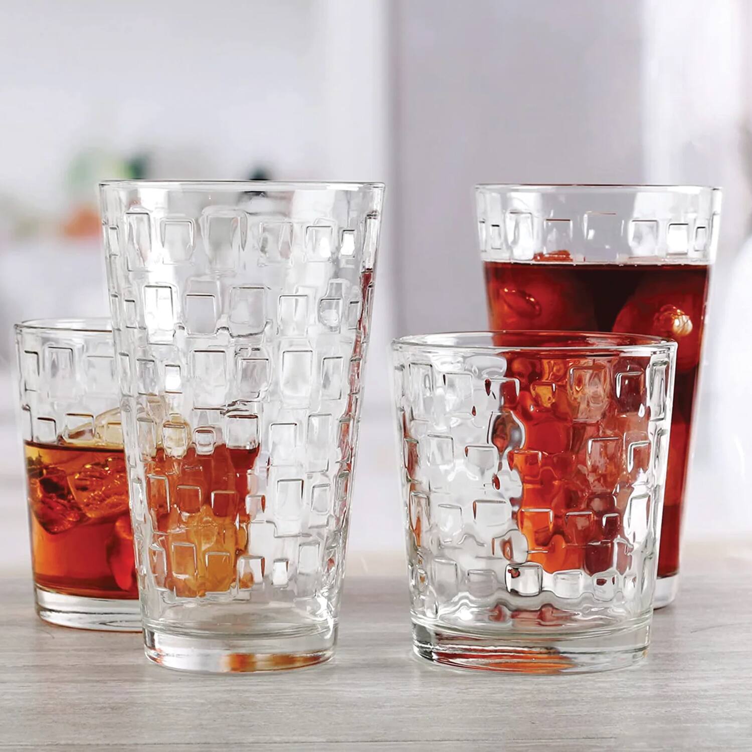 Left. Jay Import - Blocks 16 Pieces Entertaining Set (15.75 OZ. and 12.5 OZ.) - Clear.