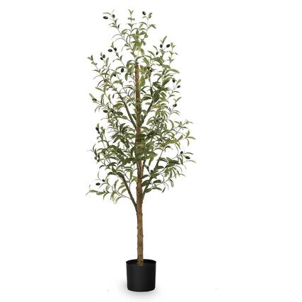 Front. Maia Shop - Maia Shop Olive Tree 5 Foot Faux Plant, Fake Silk Tree with Realistic Leaves - Green.