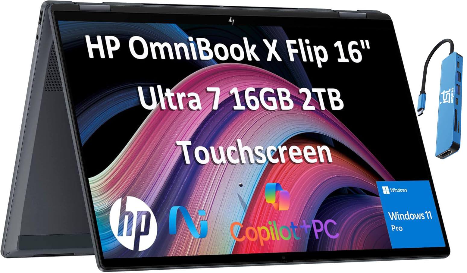 HP - OmniBook X Flip 2-in-1 - Copilot+ PC - 16" 2K Touch-Screen Laptop - Intel Core Ultra 7 - 16GB Memory - 2TB SSD - Eclipse Gray