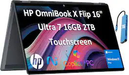 HP - Upgraded - OmniBook X Flip 2-in-1 Copilot+ PC 16" FHD+ Touchscreen Laptop - Intel Core Ultra 7 - 16GB RAM - 2TB SSD - Win 11 Pro - Eclipse Gray