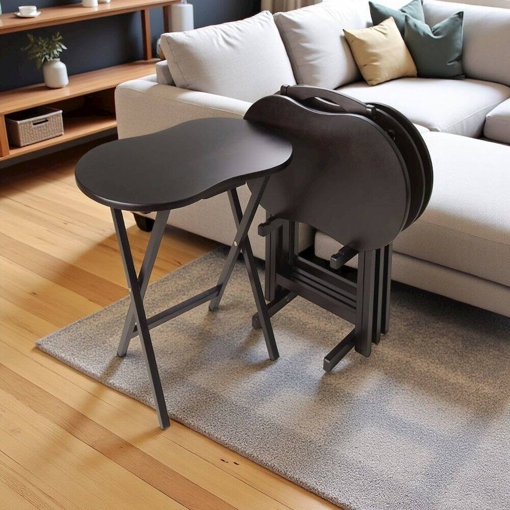 Back. FurniFact - Dark Espresso Solid Wood TV Tray Set – Folding Snack Tables with Stand - Espresso.