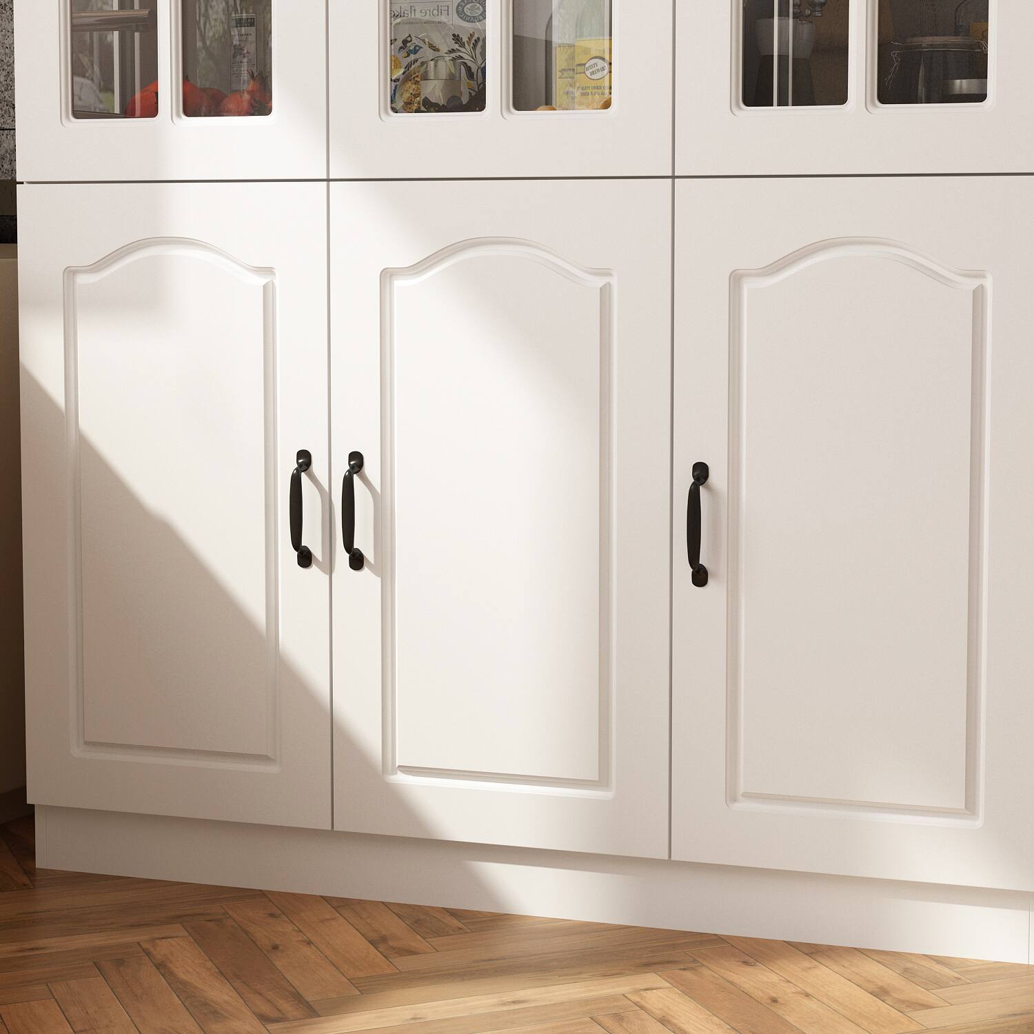 I cannot group or correct the text as it does not seem to be related to the image. The image shows a kitchen with white cabinets and a light shining on them. The text "ich Fibre - 2 - - 1" does not provide any context or information about the image.