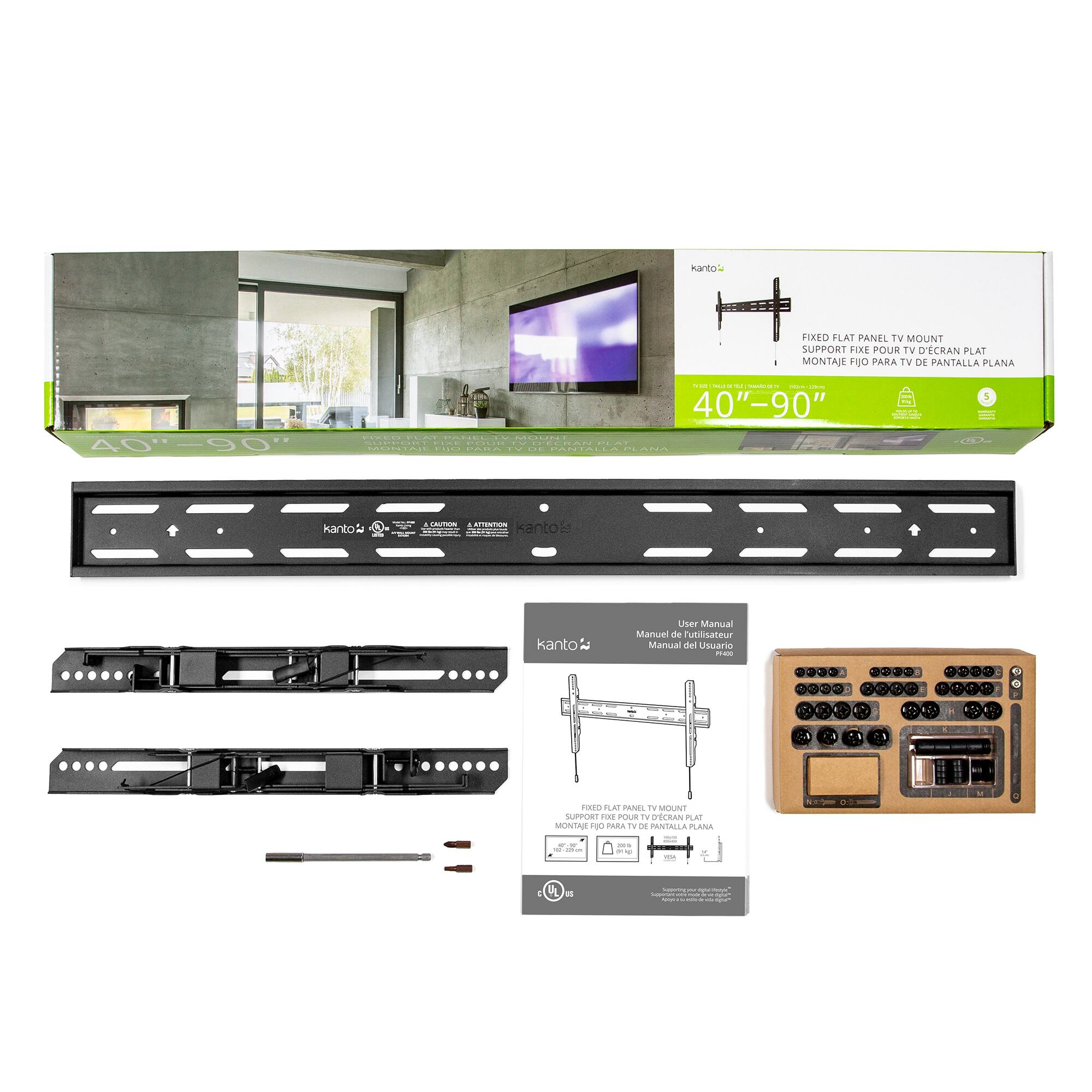 FIXED FLAT PANEL TV MOUNT
SUPPORT FIXE POUR TV D'ECRAN
MONTAJE FUJO PARA TV DE PANTALLA PLANA
40"-90"

User Manual
Manuel de rutisateur
Manual del Usuario