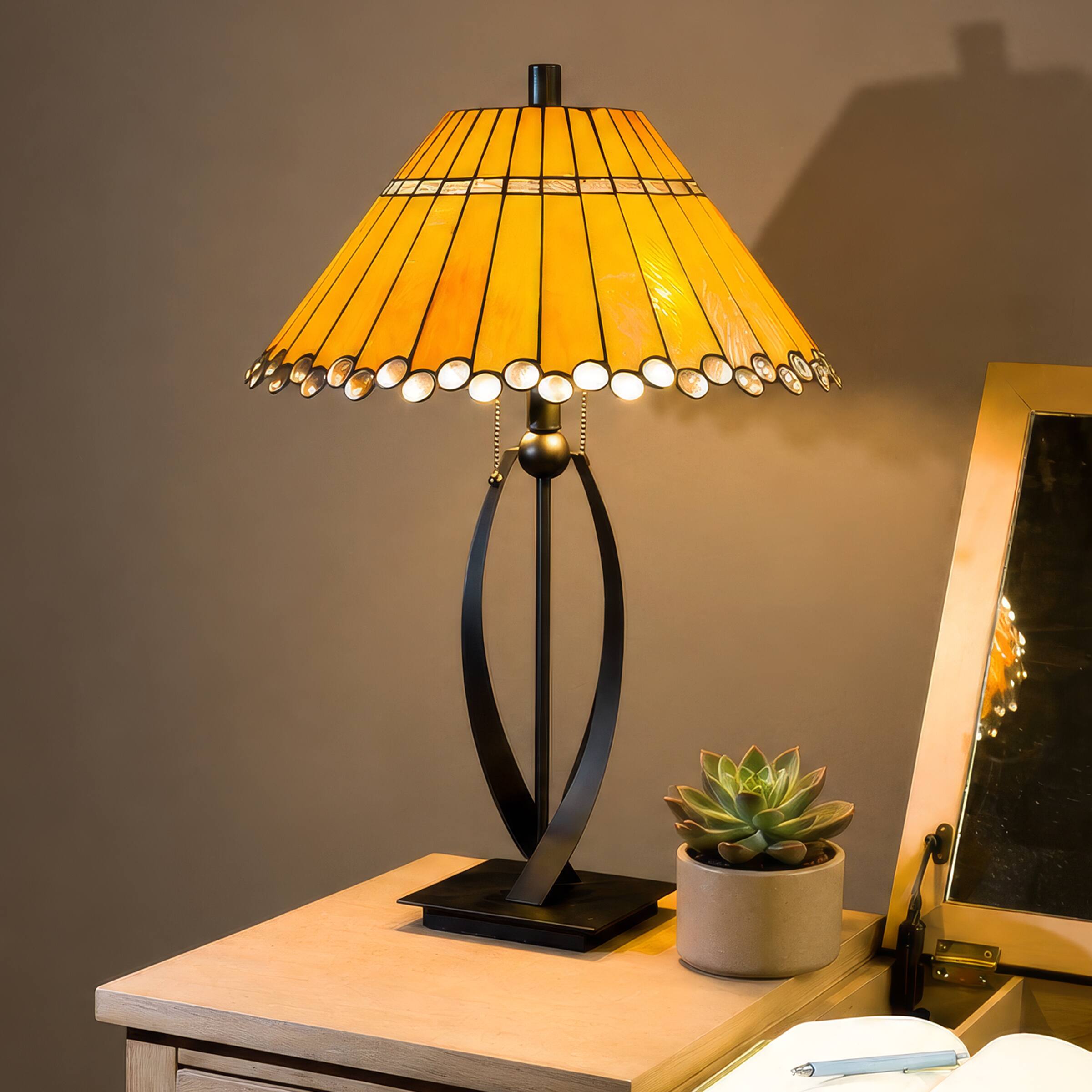 Alt View 6. Lavish Home - Lavish Home Tiffany Style Table Lamp with Stained Glass Shade, Bronze - Brown.
