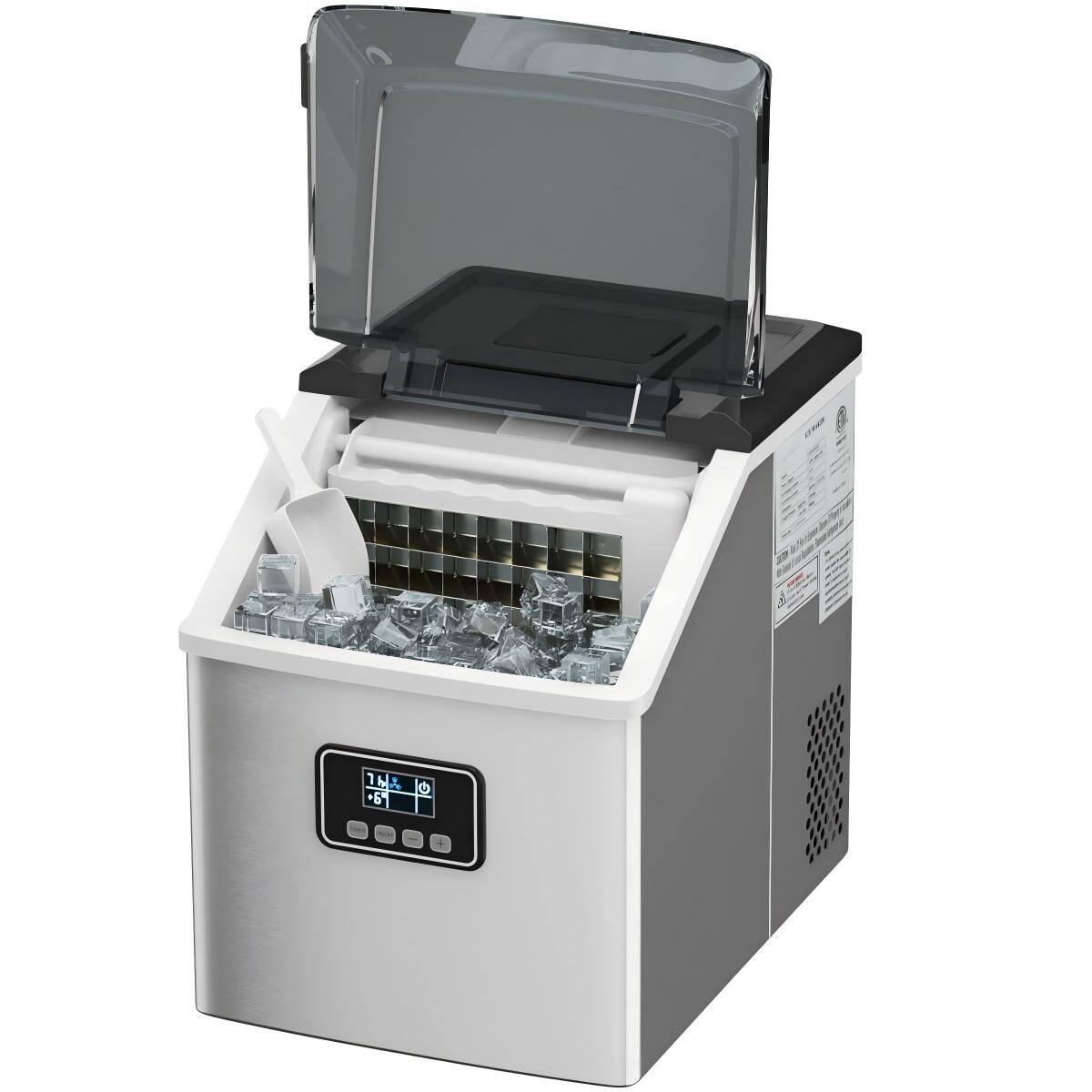 Left. Sugift - 48 lbs Stainless Self-Clean Ice Maker with LCD Display - Silver.