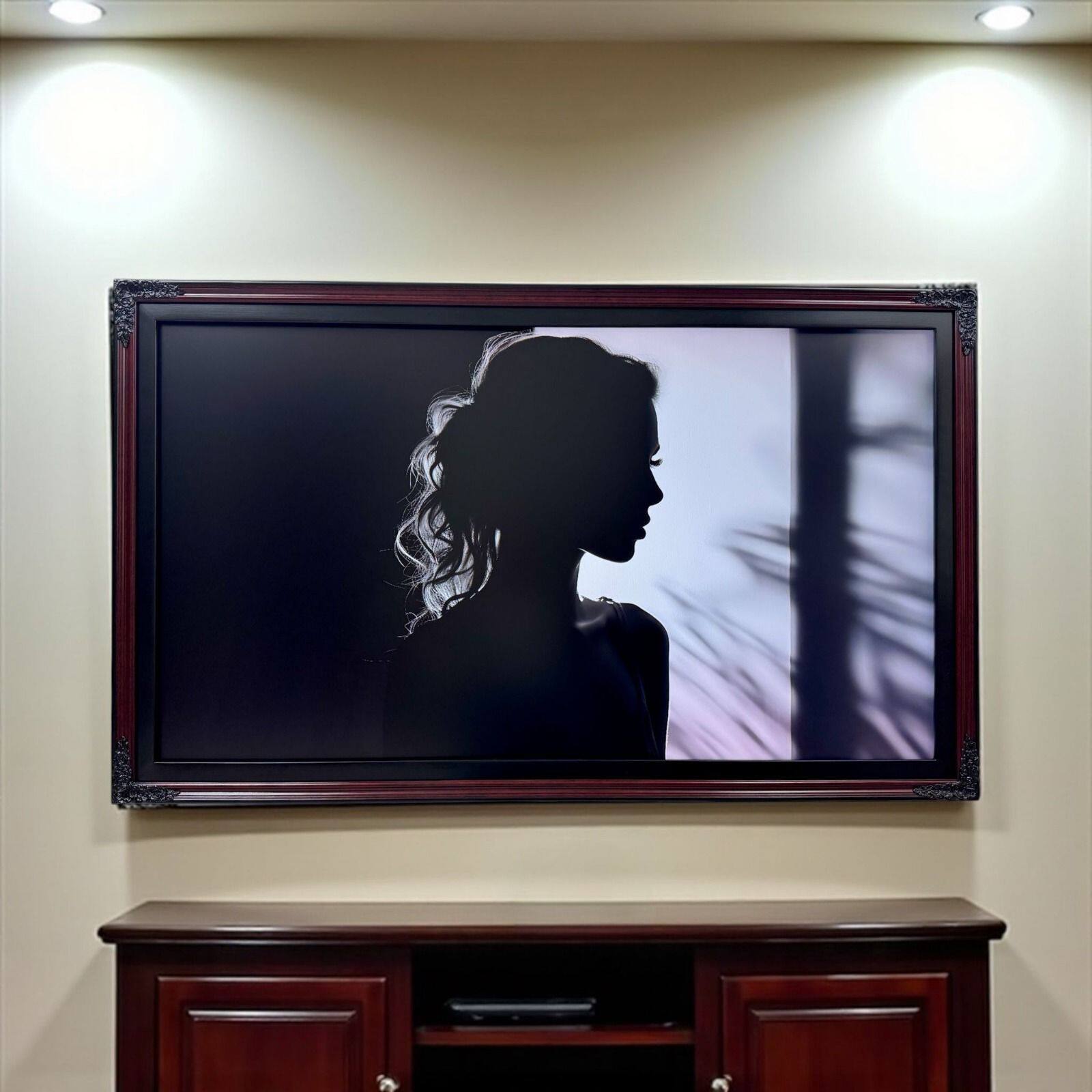 Alt View 10. LAREDO FRAME FACTORY - 75 inch Handmade Ornate wood For TCL A300W NXTVISION Tv - BLACK CHERRY.