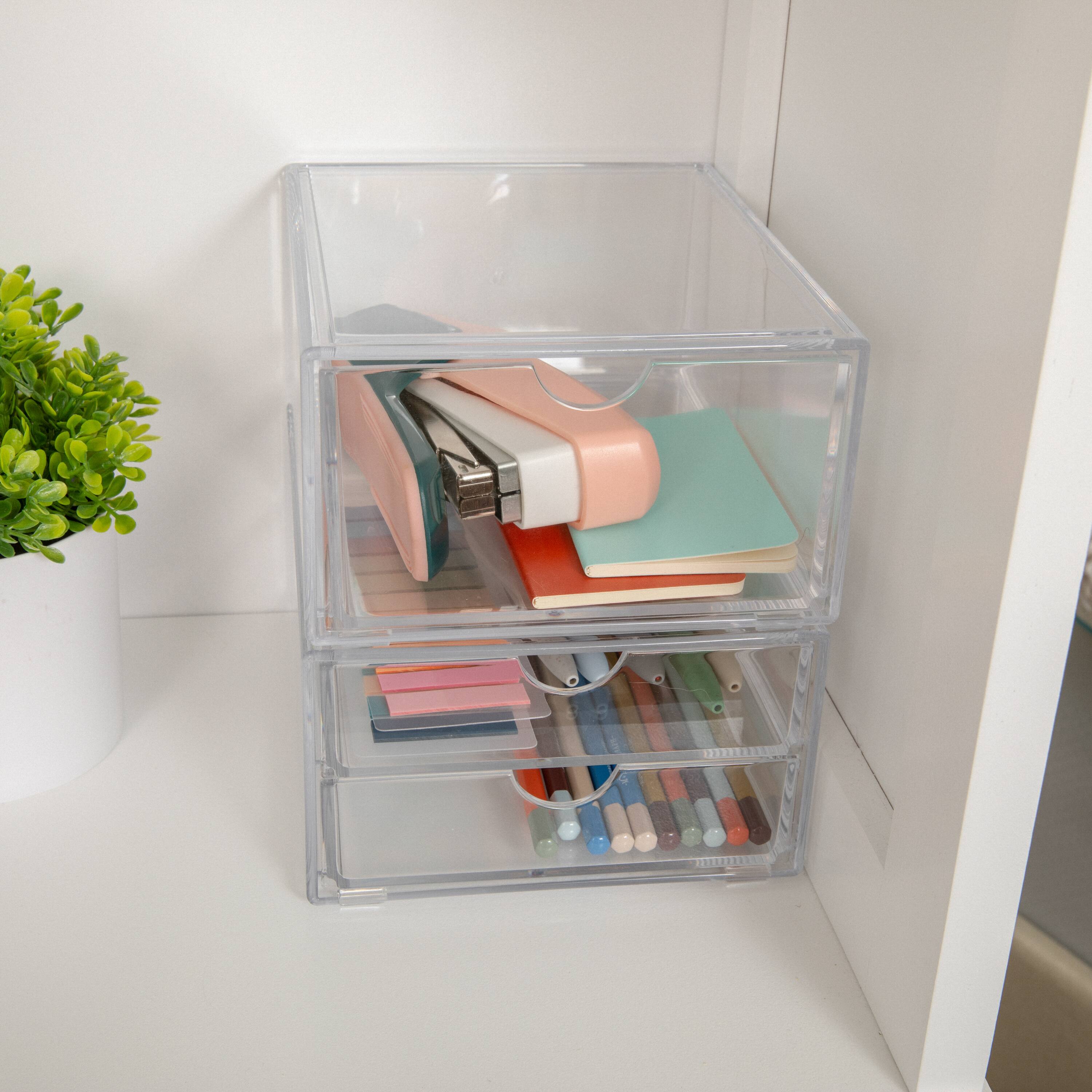 Alt View 14. Martha Stewart - Brody Set of 2 Clear Plastic Desktop Storage Boxes - 1 Single Drawer - 1 Double Drawer - Clear.