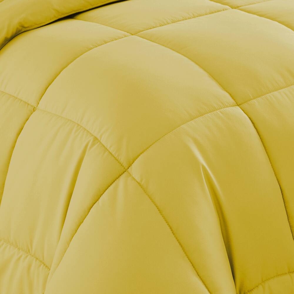 Left. Sweet Home Collection - All Season Reversible Bed-in-A-Bag Solid Color Comforter & Sheet Set, Queen - Yellow.