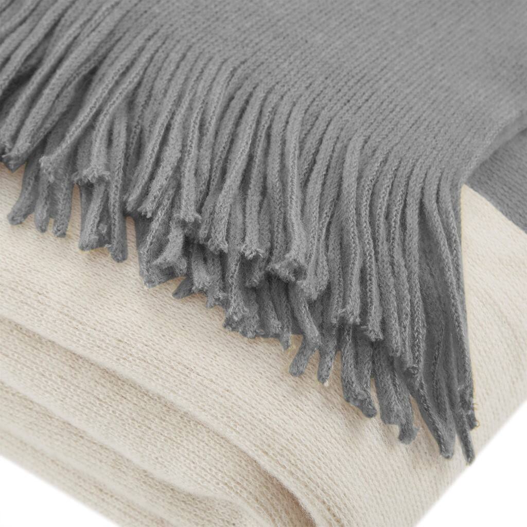 Alt View 1. Gracie Mills - Gracie Mills Fidel Color Block Faux Cashmere Throw Blanket - Grey.