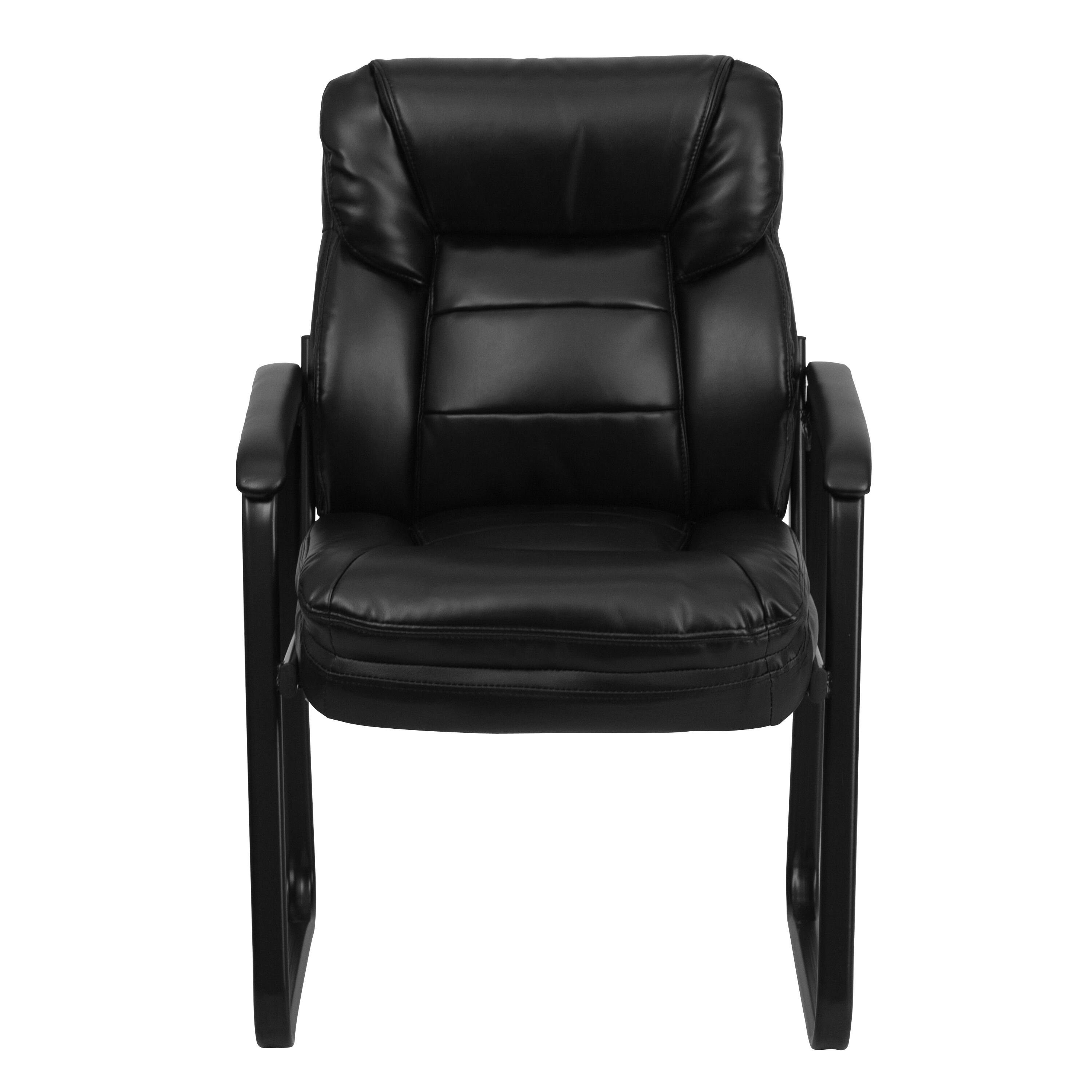 Alt View 7. Emma + Oliver - Executive Side Reception Chair with Lumbar Support and Sled Base - Black LeatherSoft.