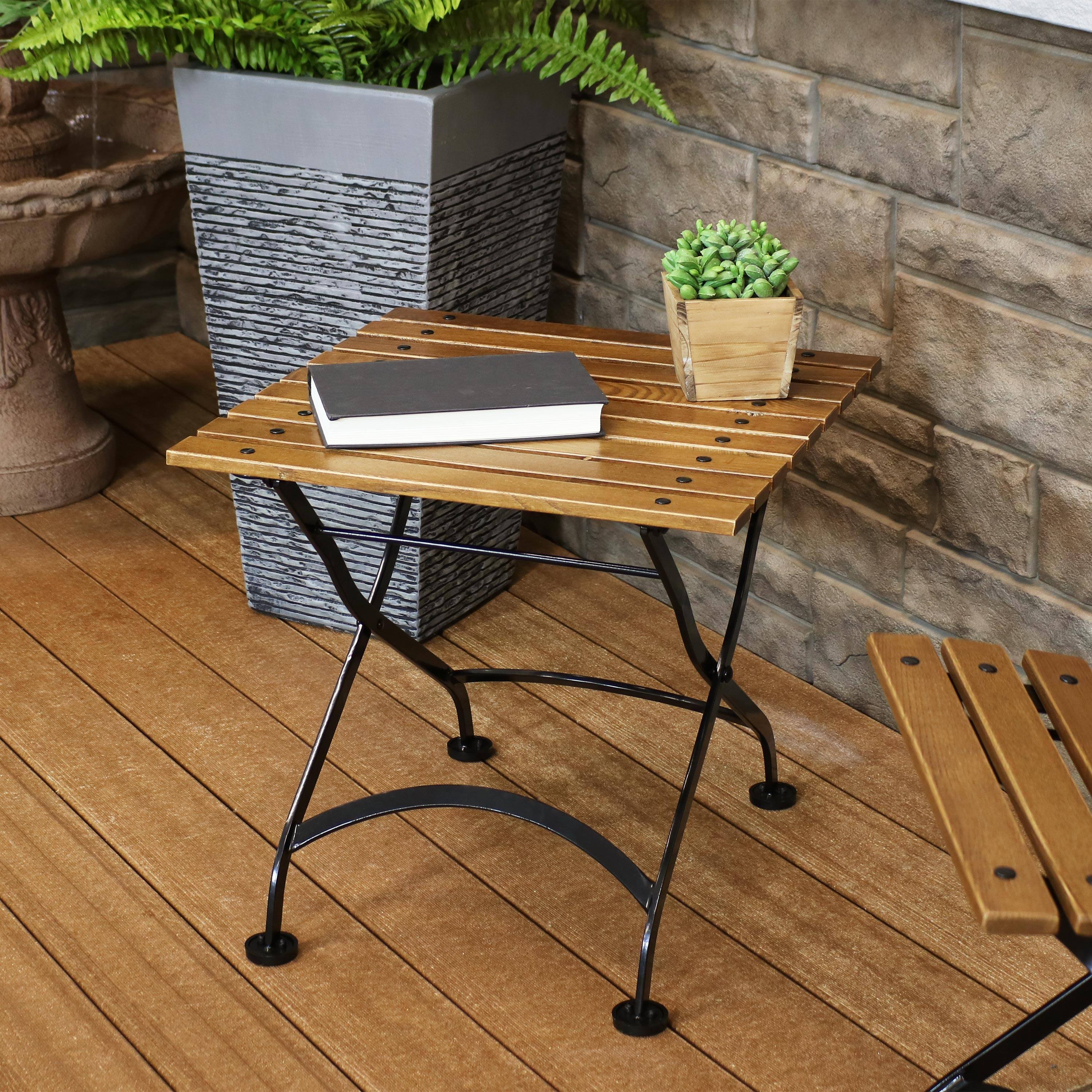 Alt View 4. Sunnydaze - European Chestnut Wood Folding Square Side Table - 20 in - Brown.