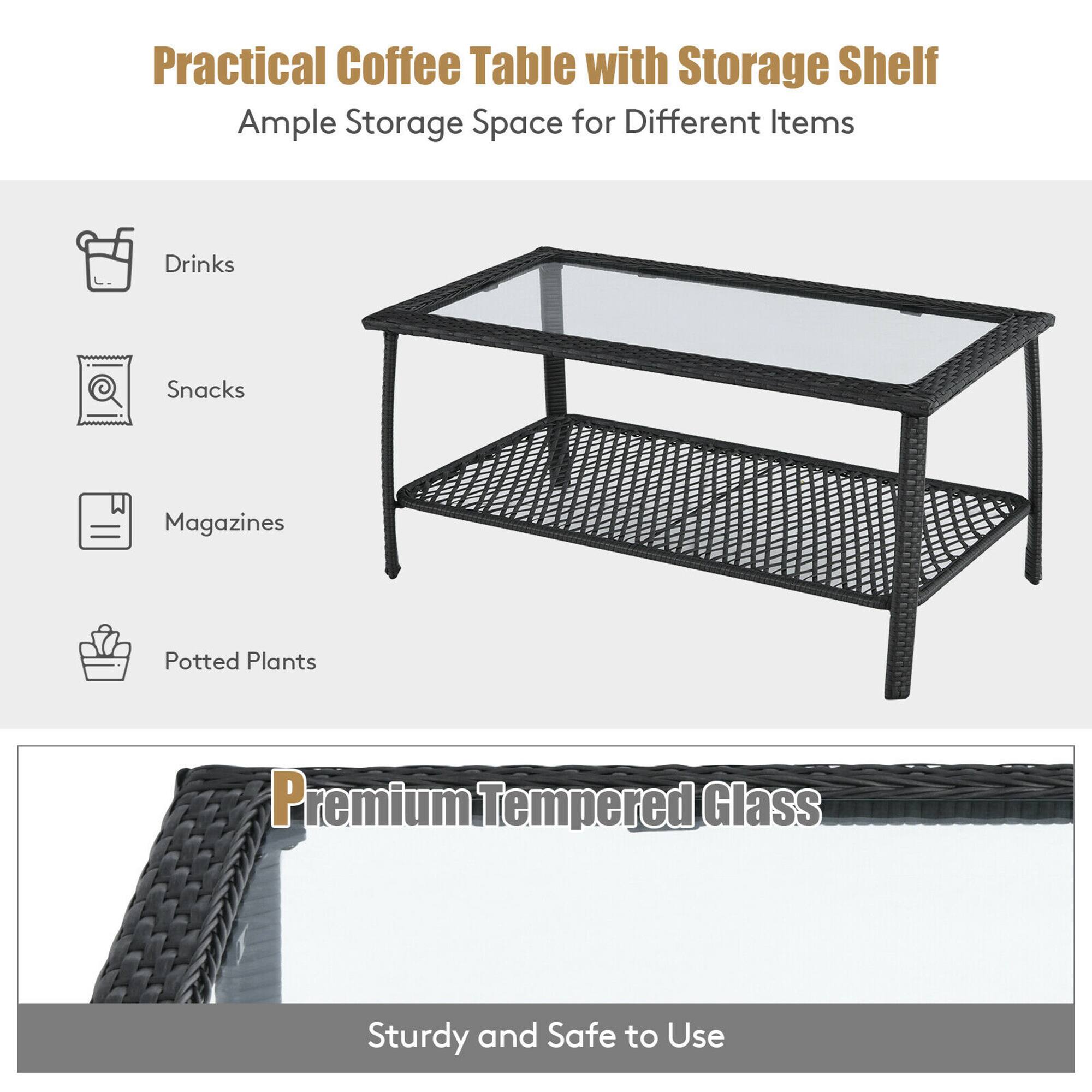 Practical Coffee Table with Storage Shelf
Ample Storage Space for Different Items
Drinks
Snacks
Magazines
Potted Plants
Premium Tempered Glass
Sturdy and Safe to Use