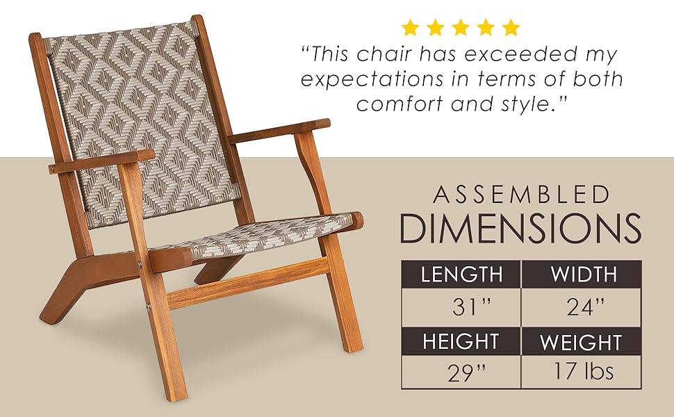 "This chair has exceeded my expectations in terms of both comfort and style."

ASSEMBLED DIMENSIONS

LENGTH 31"  
WIDTH 24"  
HEIGHT 29"  
WEIGHT 17 lbs