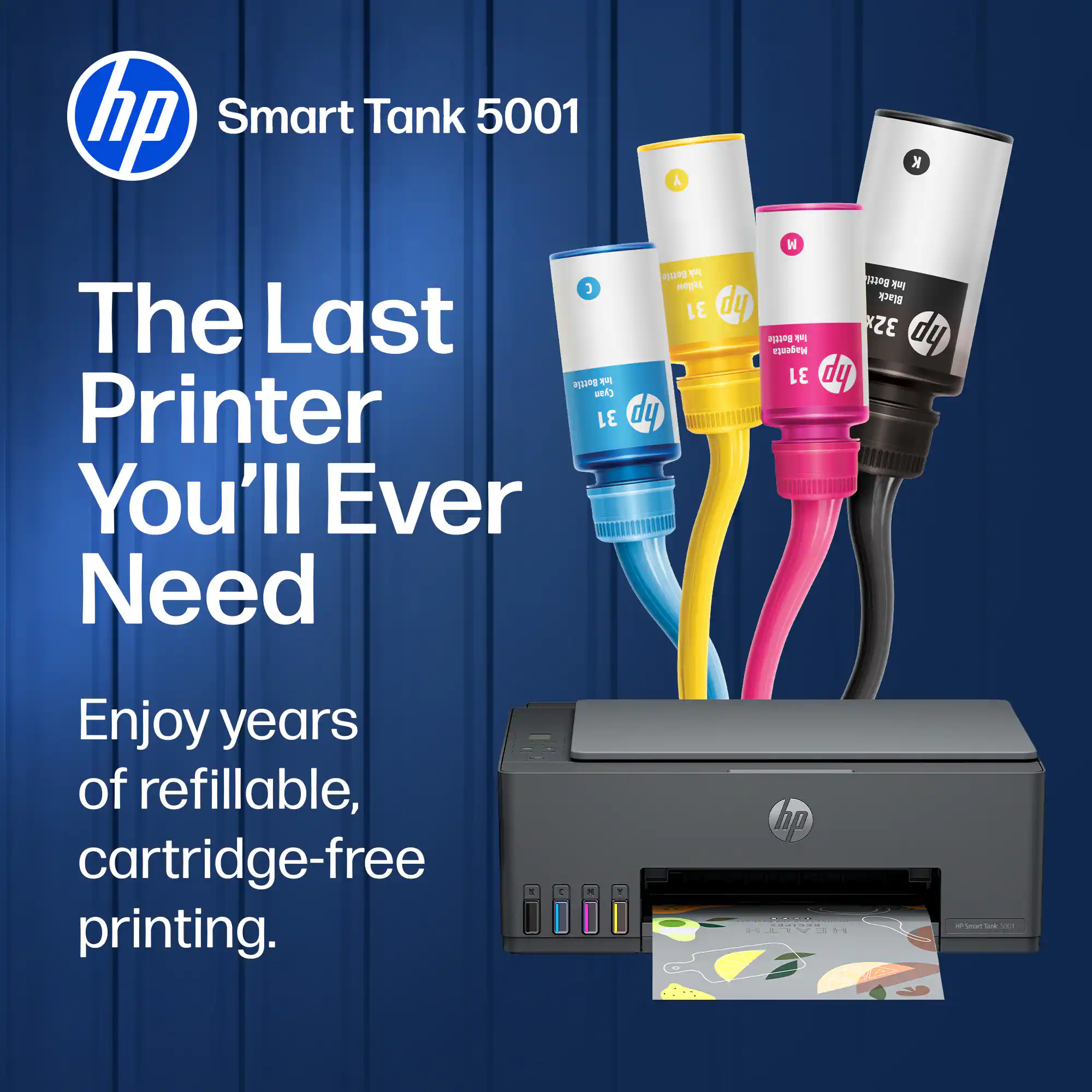 hp Smart Tank 5001

The Last Printer You'll Ever Need

Enjoy years of refillable, cartridge-free printing.