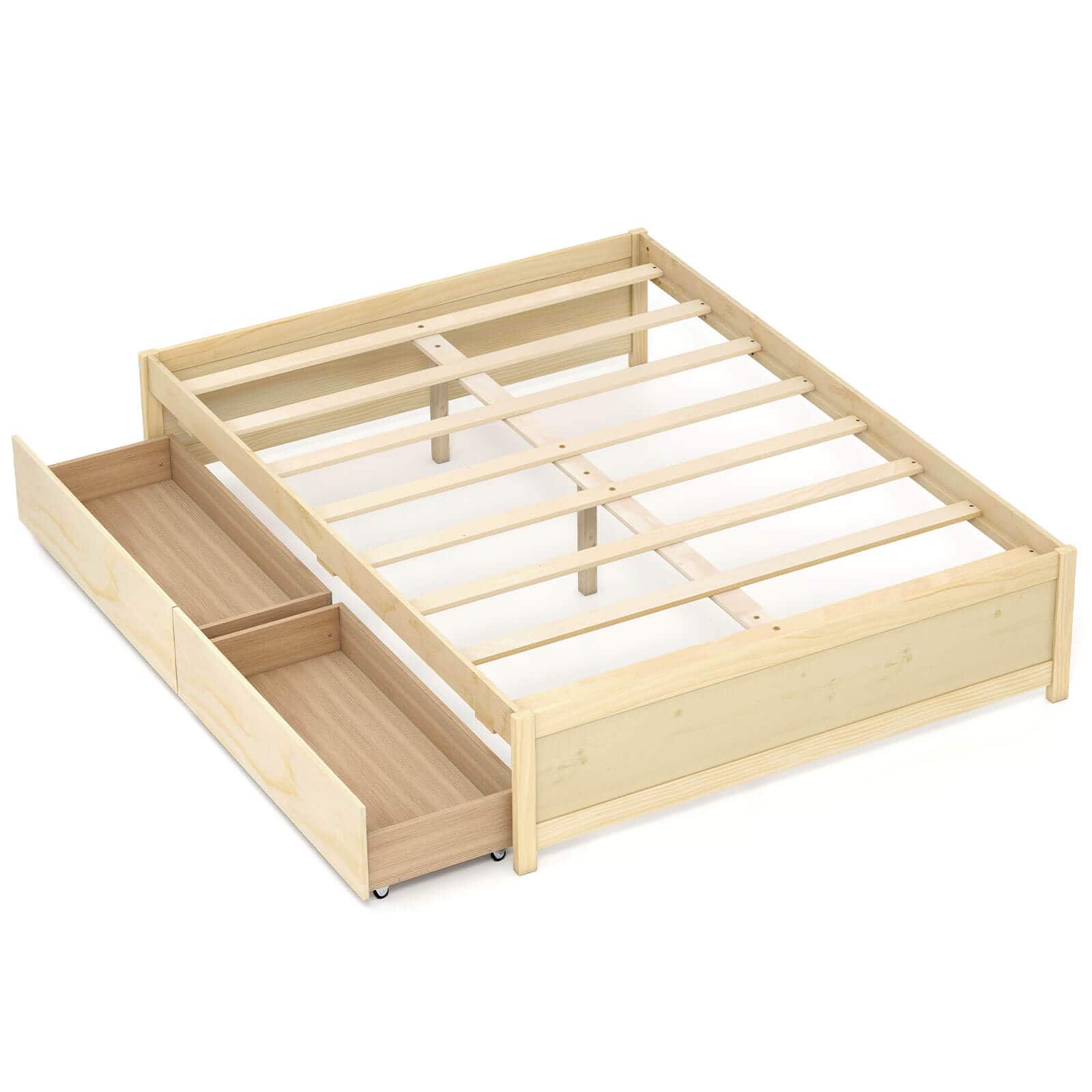 Costway - Full Size Wooden Platform Bed with 2 Rolling Storage Drawers Wood Slat Support - Natural price history on PriceWatchPro