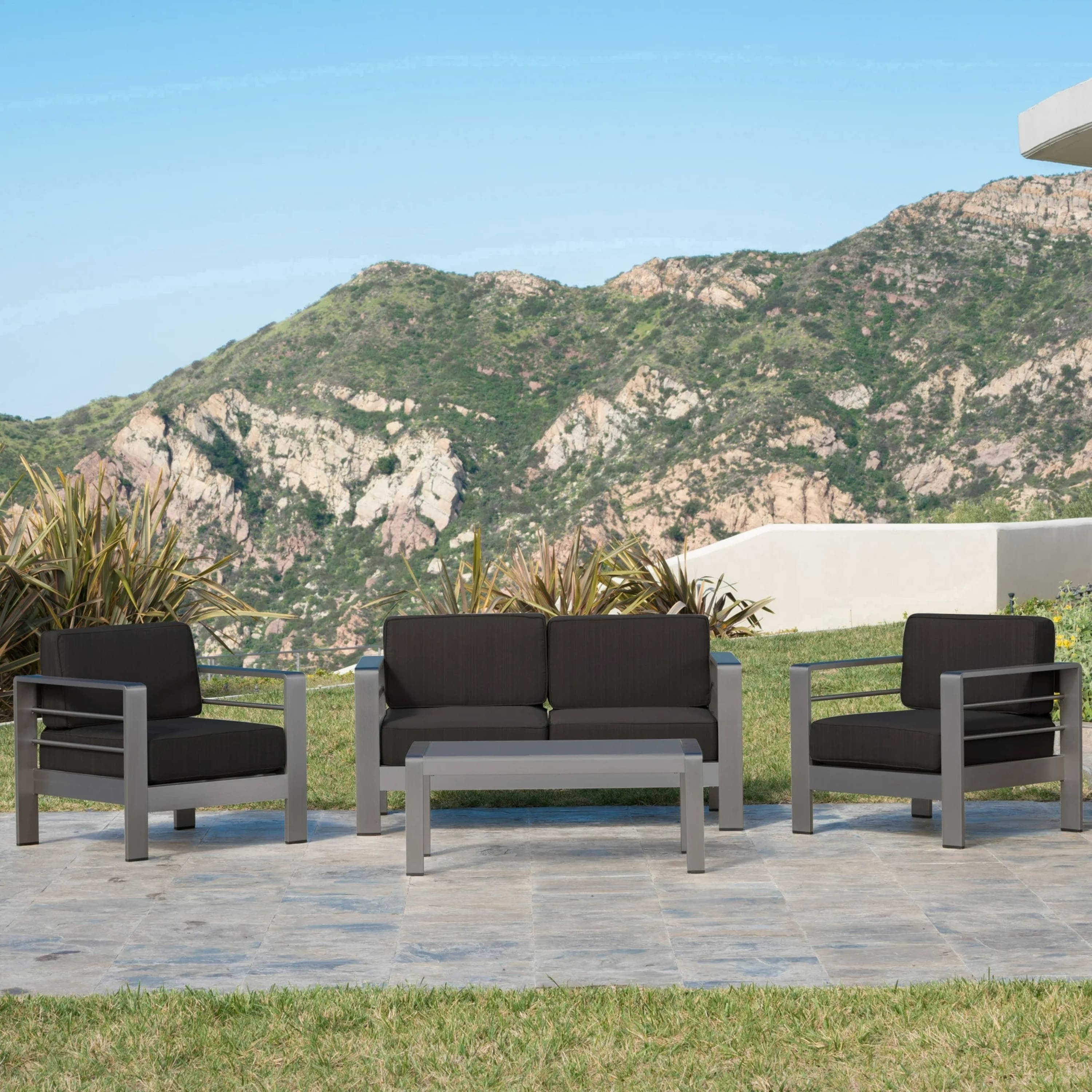 Mondawe - 4 Piece Outdoor Patio Aluminum Chat Set - Gray