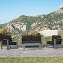 Mondawe - 4 Piece Outdoor Patio Aluminum Chat Set - Gray