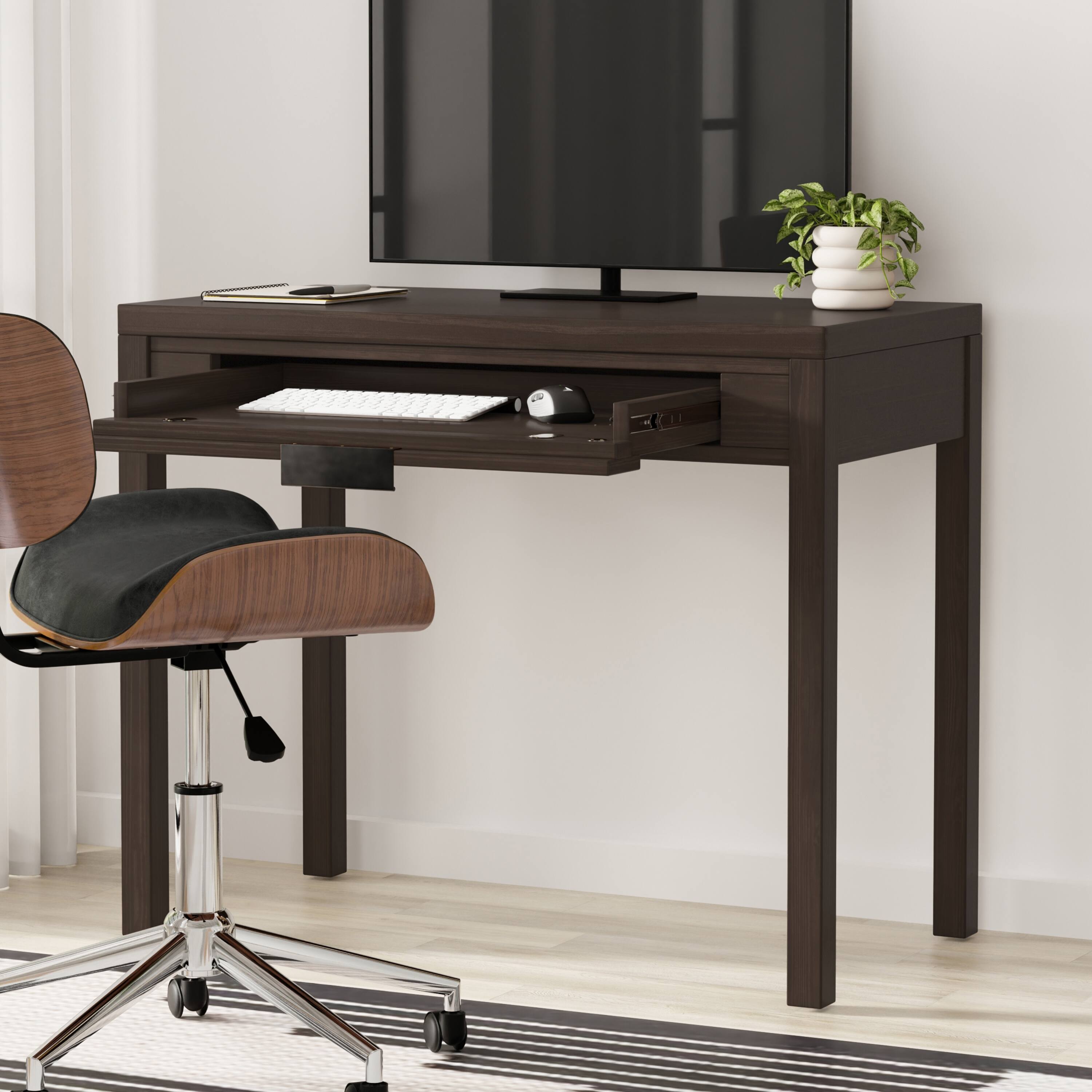 Angle. Simpli Home - Hollander 38 inch Wide Solid Wood Small Desk in Warm Walnut Brown - Warm Walnut Brown.