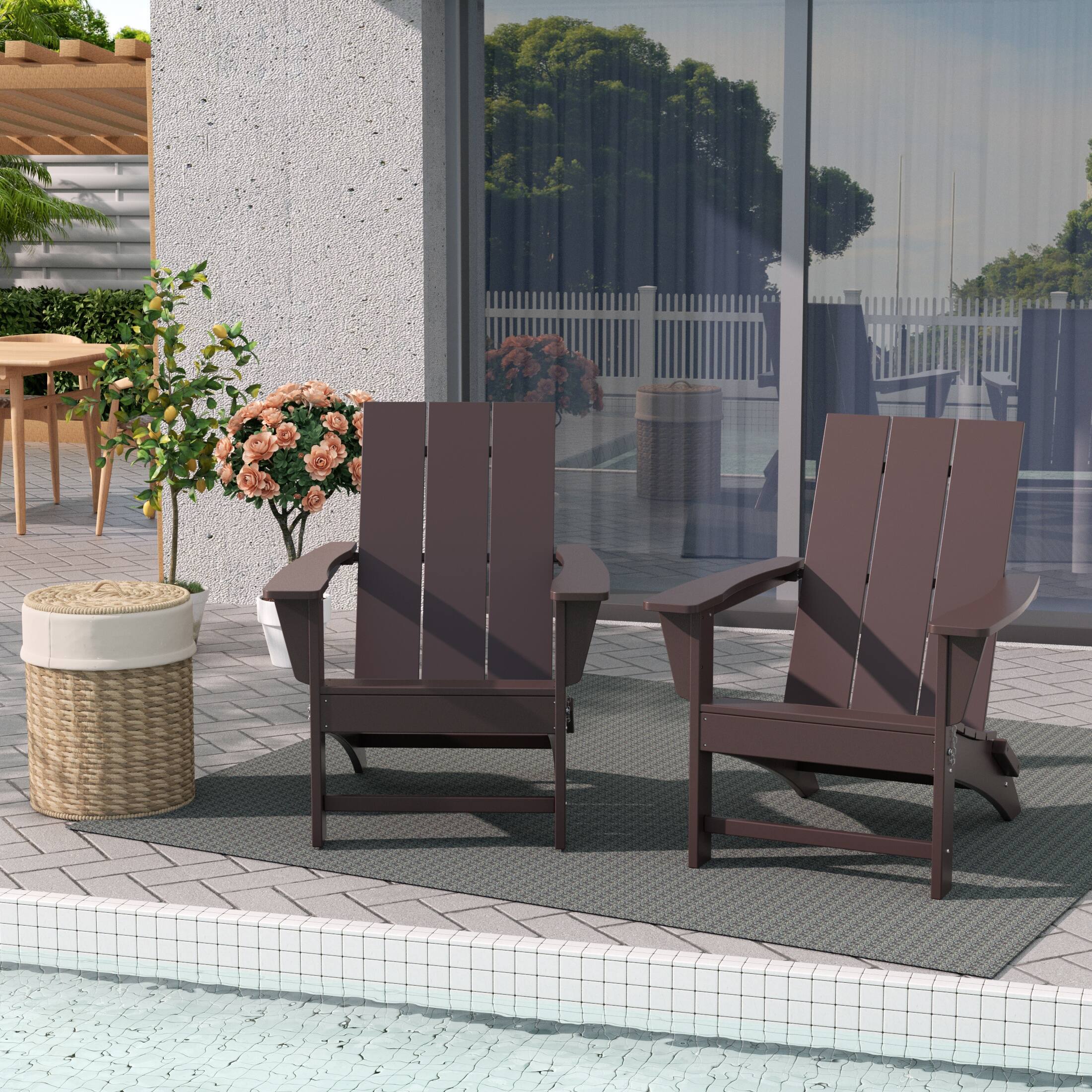 Angle. WestinTrends - WestinTrends Ashore Modern Outdoor Folding Adirondack Chair (Set of 2) - Dark Brown.