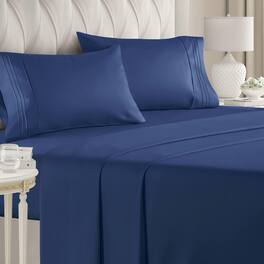 CGK Linens - Luxury Soft 4 Piece Solid Bed Sheet Set - Deep Pocket Fits 8"-16" Mattresses - Queen - Navy Blue