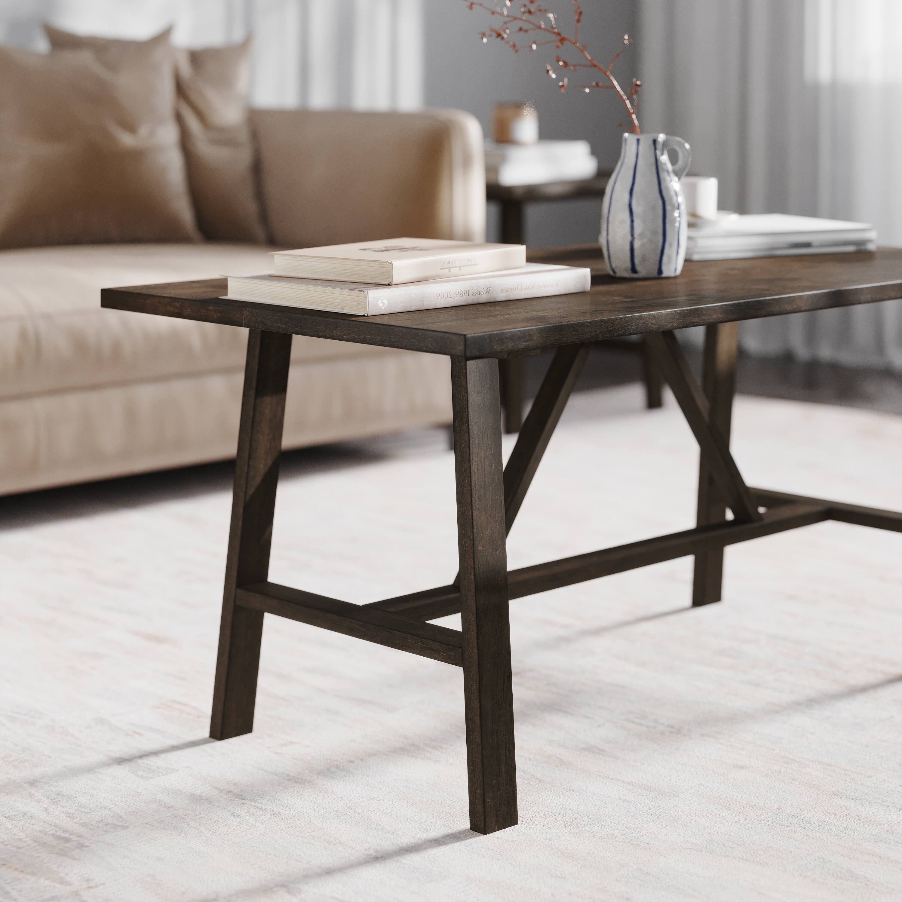 Alt View 3. Emma + Oliver - Saul Solid Wood Farmhouse Trestle Coffee Table - Dark Gray.