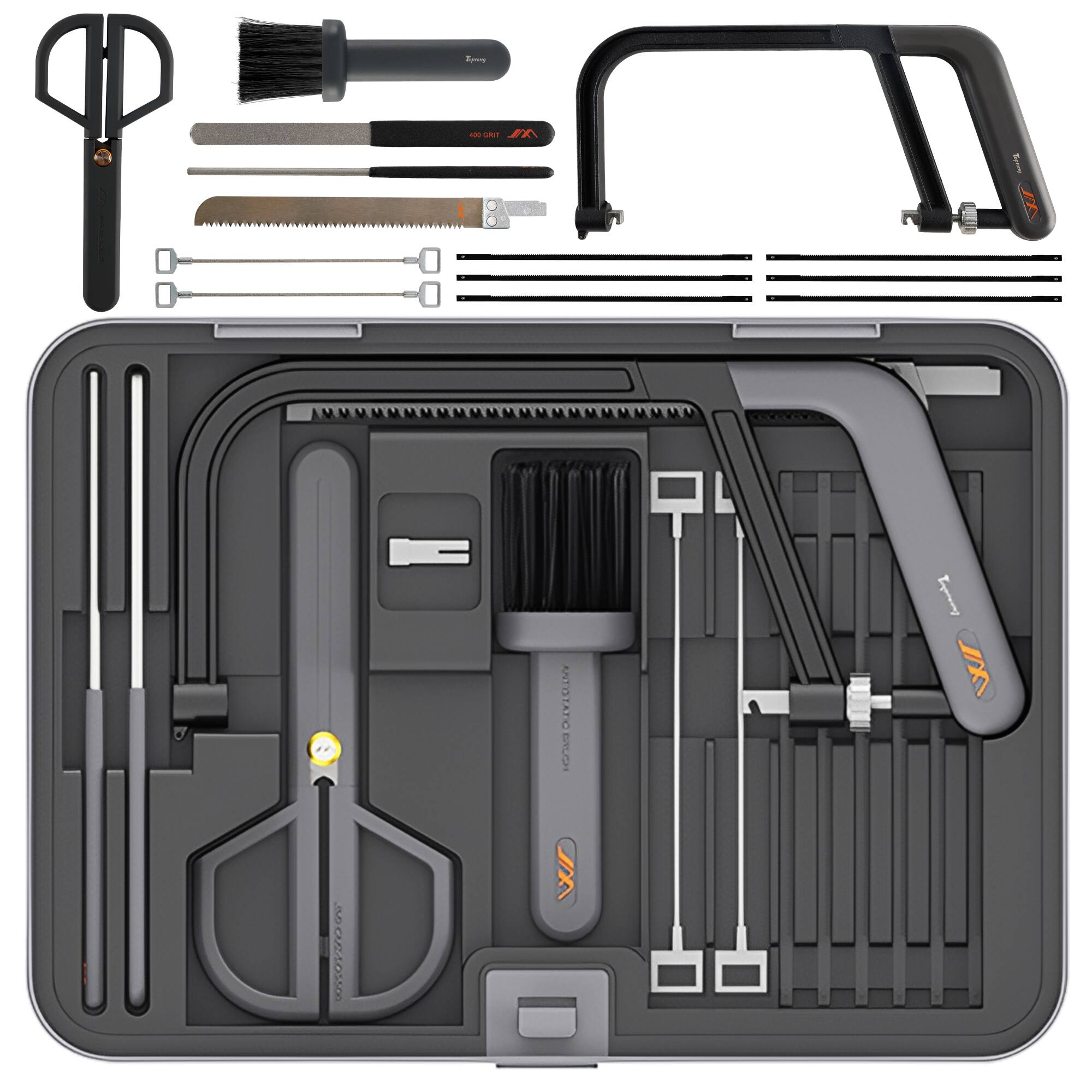 Topteng - 15-in-1 Multi-Blade Hand Saw Set with 12" & 6" Saws - for Wood, Metal, Glass, PVC, Ergonomic Grip, Organized Storage Box