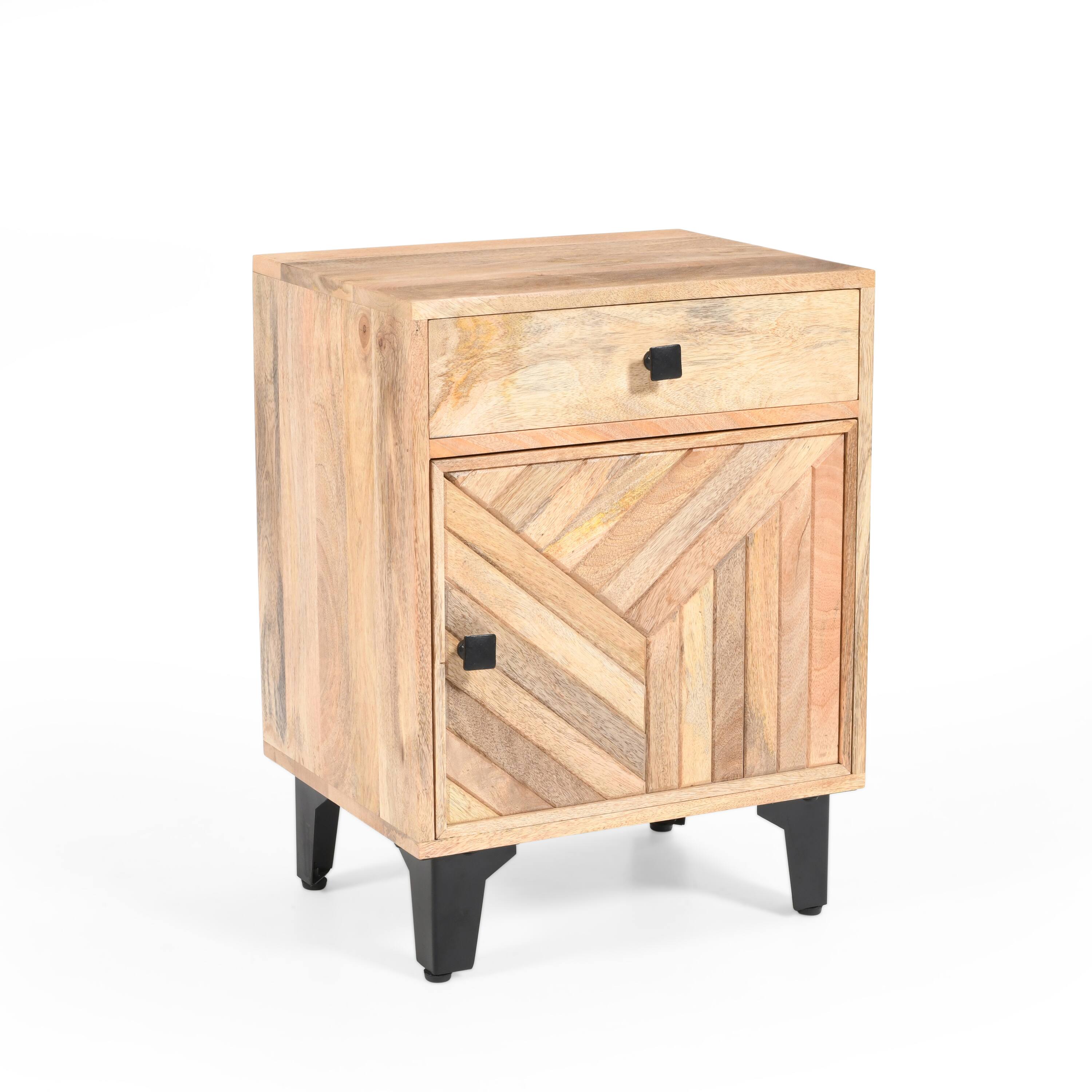 Front. Spaco - Spaco Compact Modern Nightstand, Solid Wood & MDF, Multi-Use Storage Cabinet, Gliding Drawers for Bedroom - Natural.