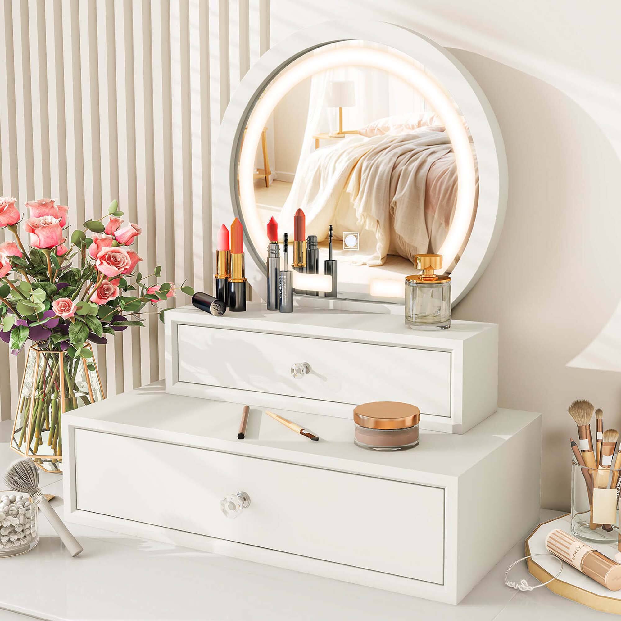 Alt View 4. Costway - Costway Vanity Mirror with 2 Slide-out Drawers 3 Lighting Modes & Adjustable Brightness - White.