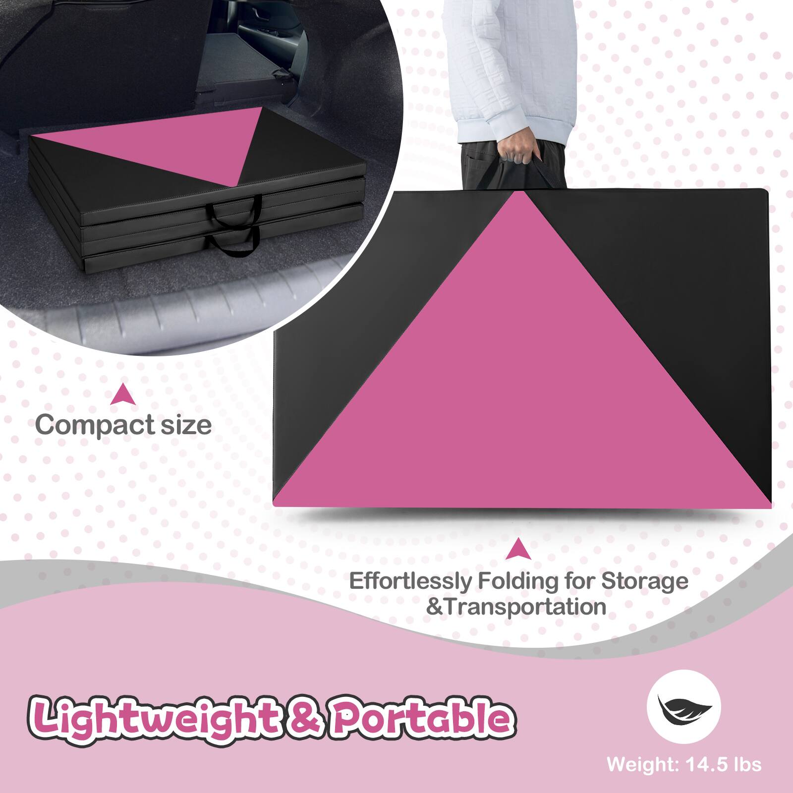 Compact size

Effortlessly Folding for Storage & Transportation

Lightweight & Portable

Weight: 14.5 lbs