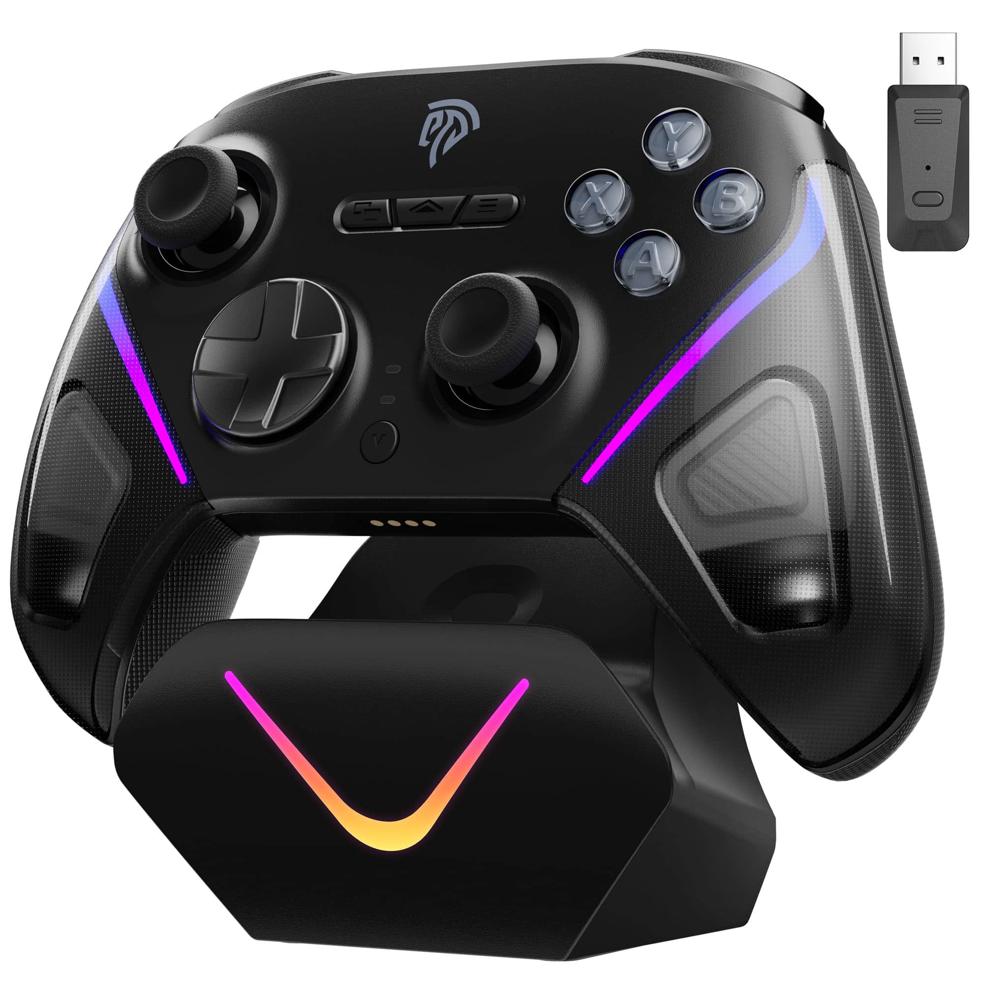 Front. EasySMX - EasySMX D10 Wireless Game Controller - TMR Joysticks, Dual-Mode Triggers for PC/Switch/Android/iOS/Steam Deck - Black.