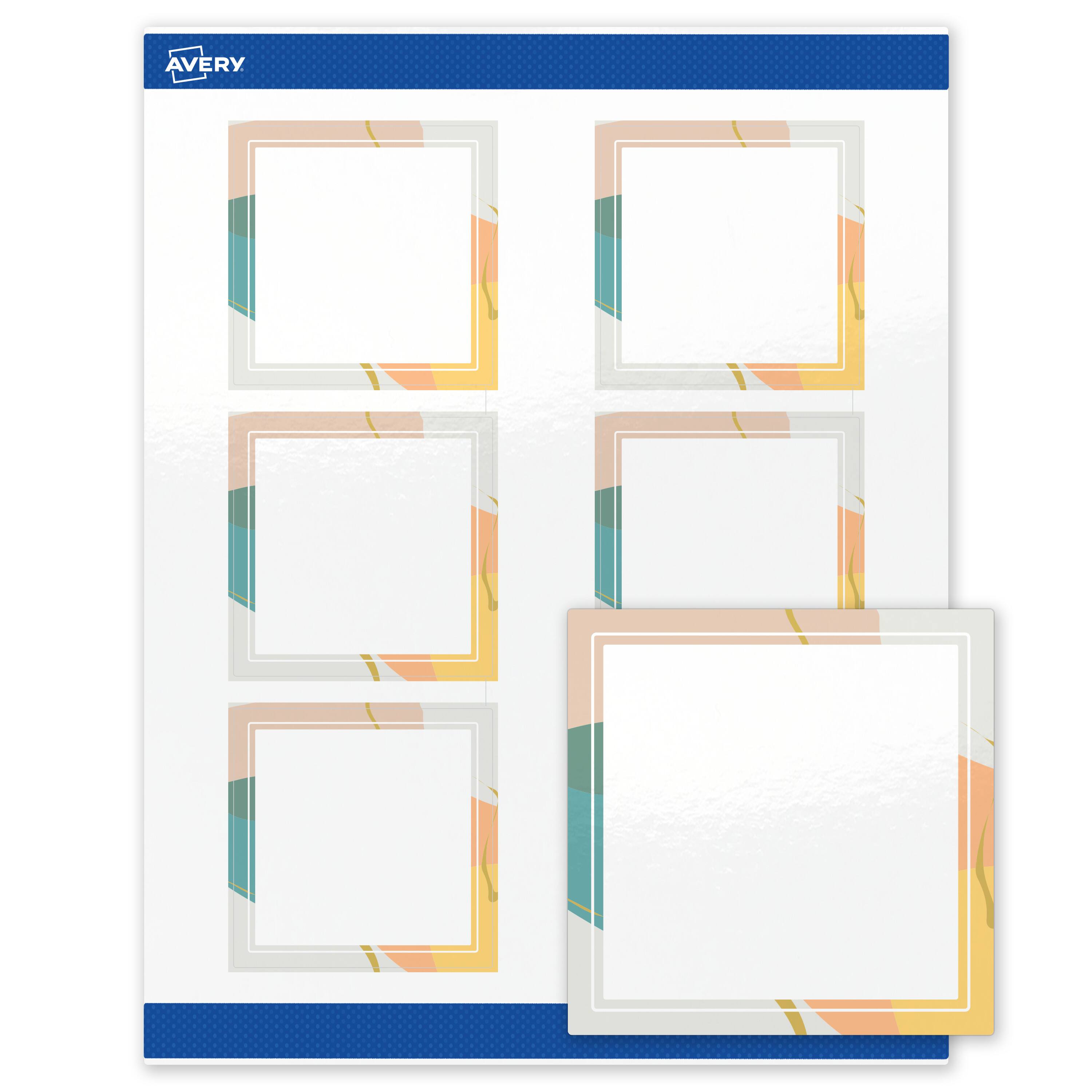 Front. Avery - Avery Labels, 3" x 3", Glossy White, Color Block/Gold Veins - White.