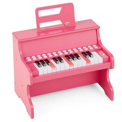 Front. Gymax - Gymax 25 Keys Digital Piano w/Music Stand Teaching Mode Lighted Keys 6 Instruments Pink - Pink.