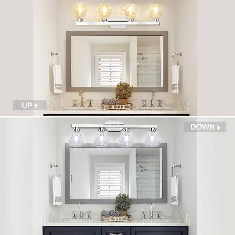 Alt View 2. Qeetex - 4 lamp Bathroom Light Fixtures, with Hammered Glass Shade E26 Socket for Hallway Bedroom Living Room.