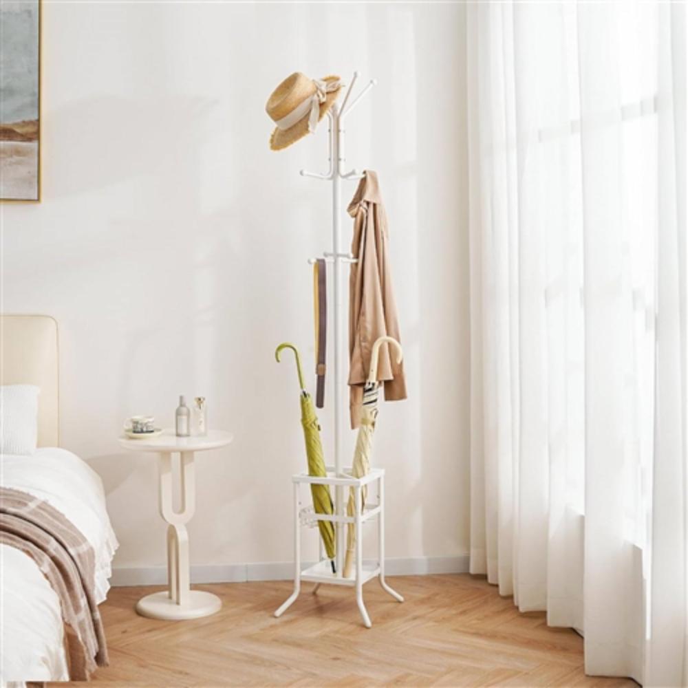 Left. Hivvago - White Metal Coat Rack Entryway Hall Tree with Umbrella Holder - White.