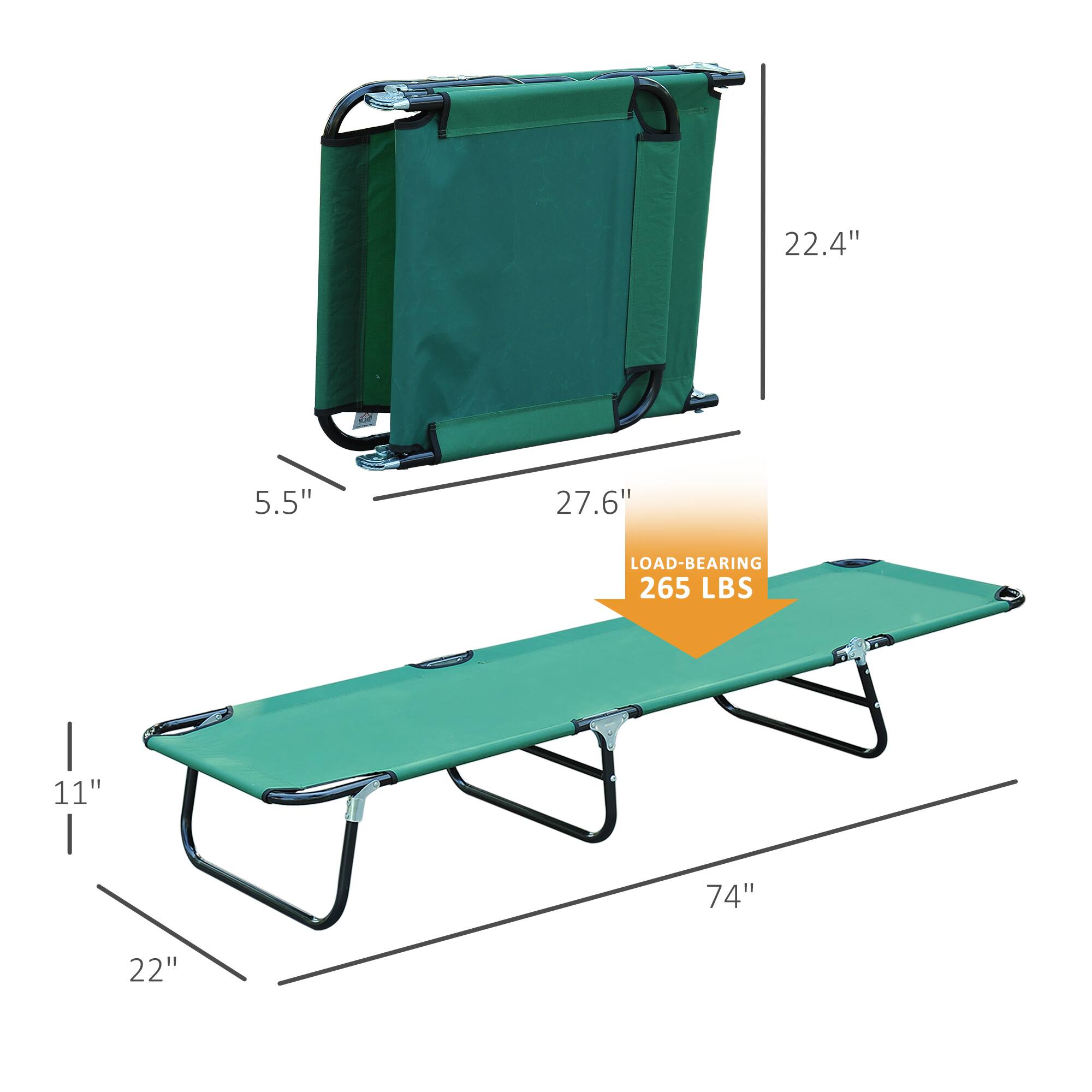 22.4", 27.6", 5.5", 11", 74", 22", LOAD-BEARING 265 LBS
