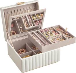 Songmics Home - 2-Tier Jewelry Box with Mirror in Cloud - White