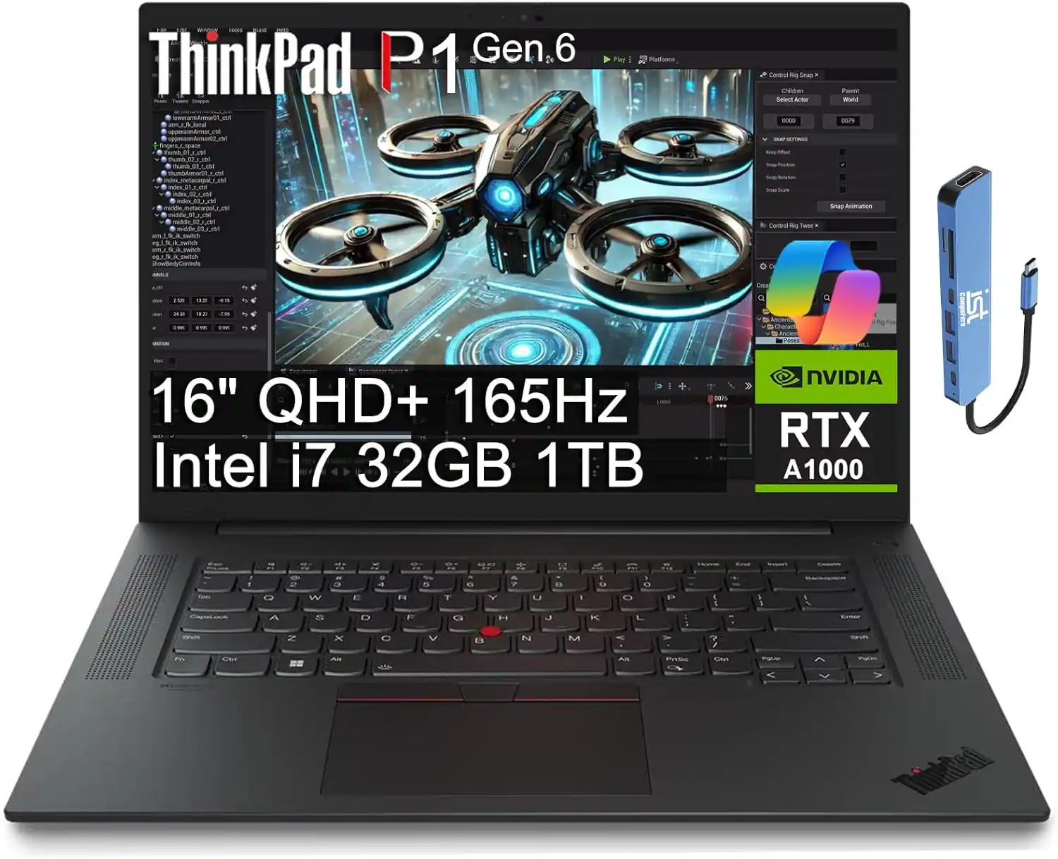 Lenovo - ThinkPad P1 16" 2.5K 165Hz Workstation - Intel Core i7 - NVIDIA RTX A1000 - 32GB RAM - 1TB SSD- Thunderbolt - Win 11Pro - Black