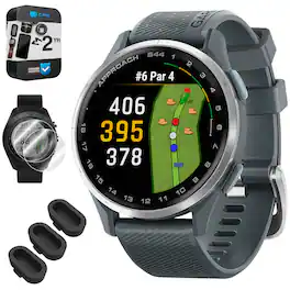 Garmin - Approach S44 GPS Golf Smartwatch, Silver Aluminum Bezel + 2 YR Warranty Bundle - Silver Aluminum Bezel with Black Silicone Band - (2025)