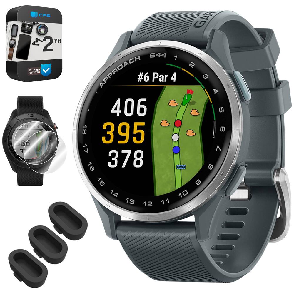 Garmin - Approach S44 GPS Golf Smartwatch, Silver Aluminum Bezel + 2 YR Warranty Bundle - Silver Aluminum Bezel with Black Silicone Band - (2025)