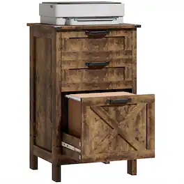 Homcom - File Cabinet with 3 Drawers, Rustic Farmhouse Office Storage Cabinet for A4, Letter Size