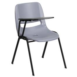 Emma + Oliver - Ergonomic Shell Chair with Right Handed Flip-Up Tablet - Tablet Arm Desk - Gray