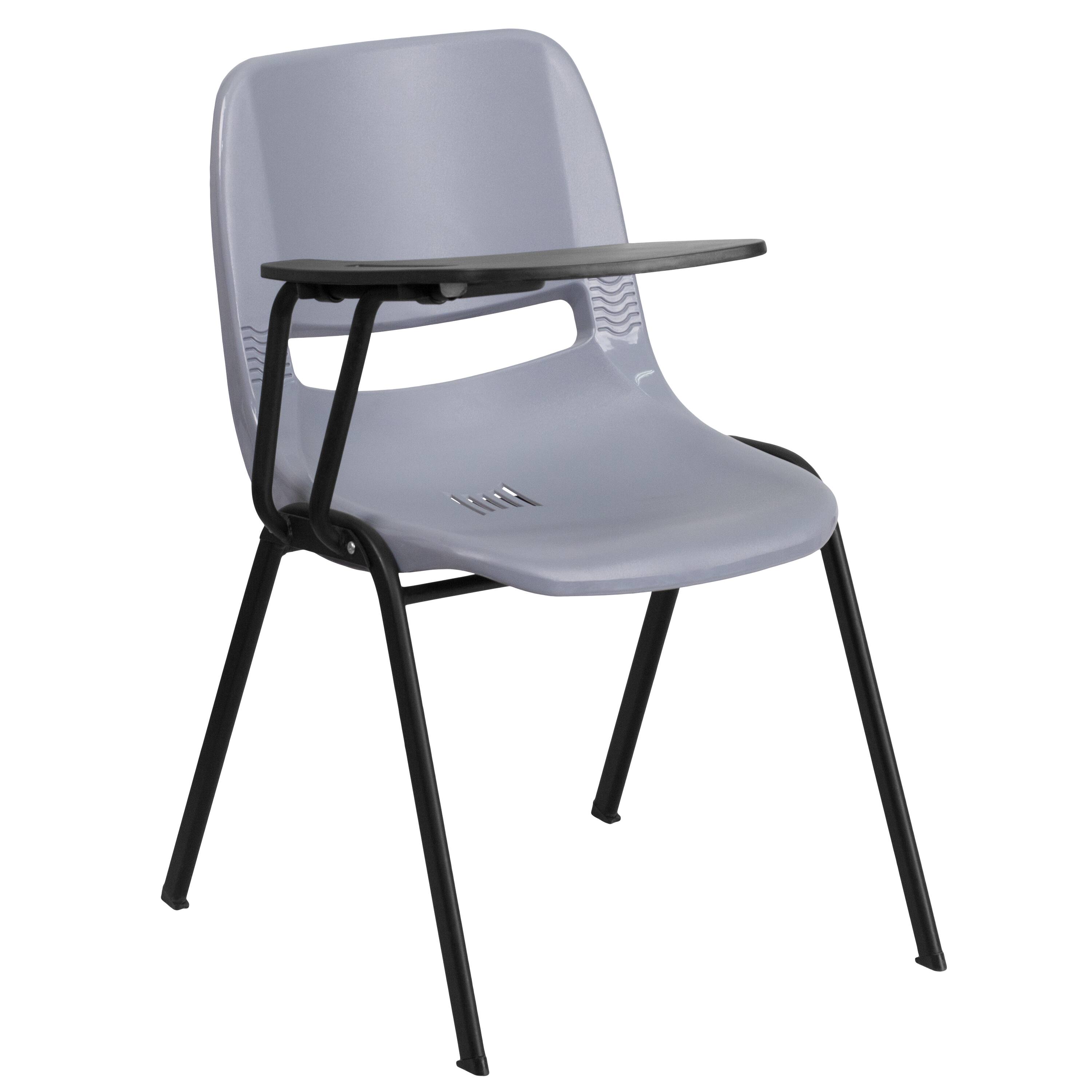 Front. Emma + Oliver - Ergonomic Shell Chair with Right Handed Flip-Up Tablet - Tablet Arm Desk - Gray.