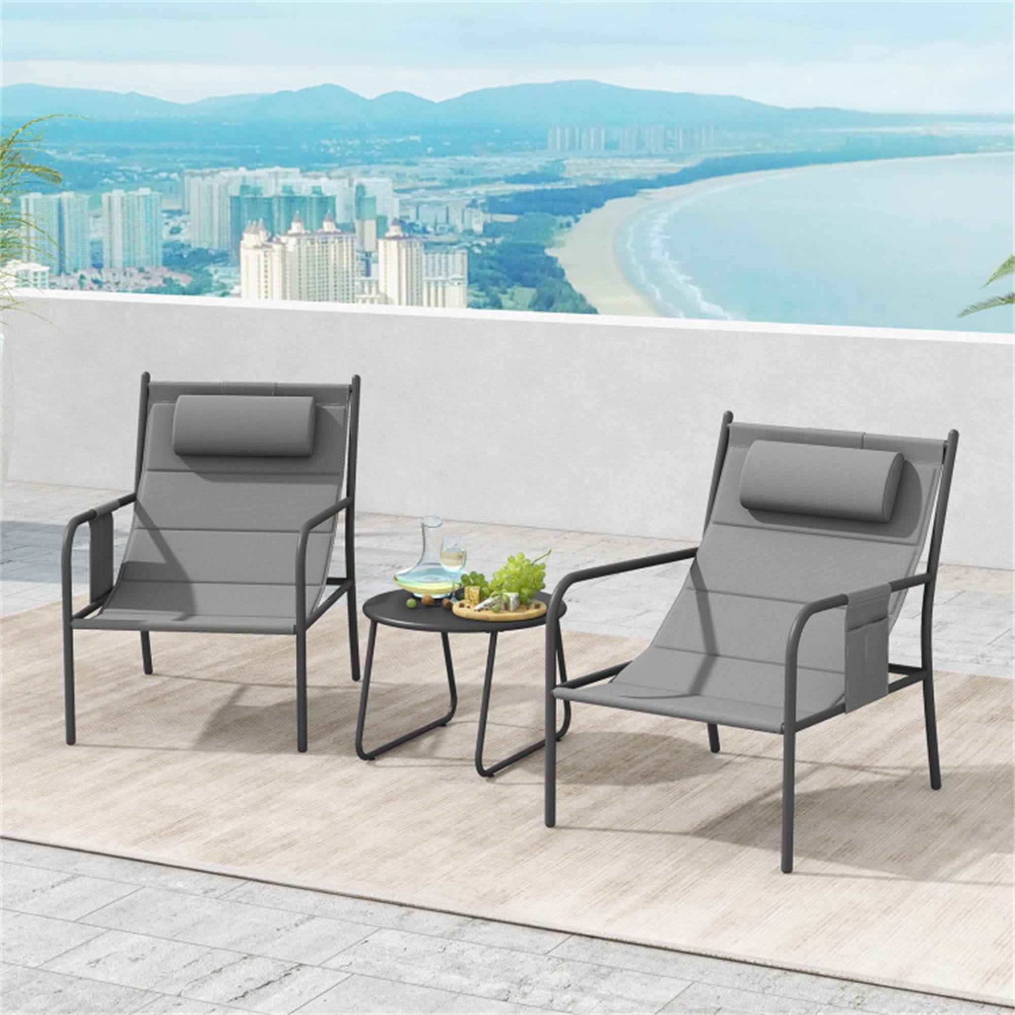 Alt View 2. Boyel Living - Gray 3Piece Metal Bistro Set HeavyDuty Metal Frame for Patio Use - Gray.