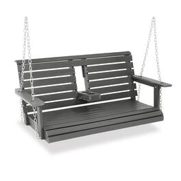 Fortune Candy - Poly Lumber 2-Seat Porch Swing, HIPS 4.5-Feet Bench Swing with Foldable Cup Holders for Porch, Patio and Garden - Deep Gray